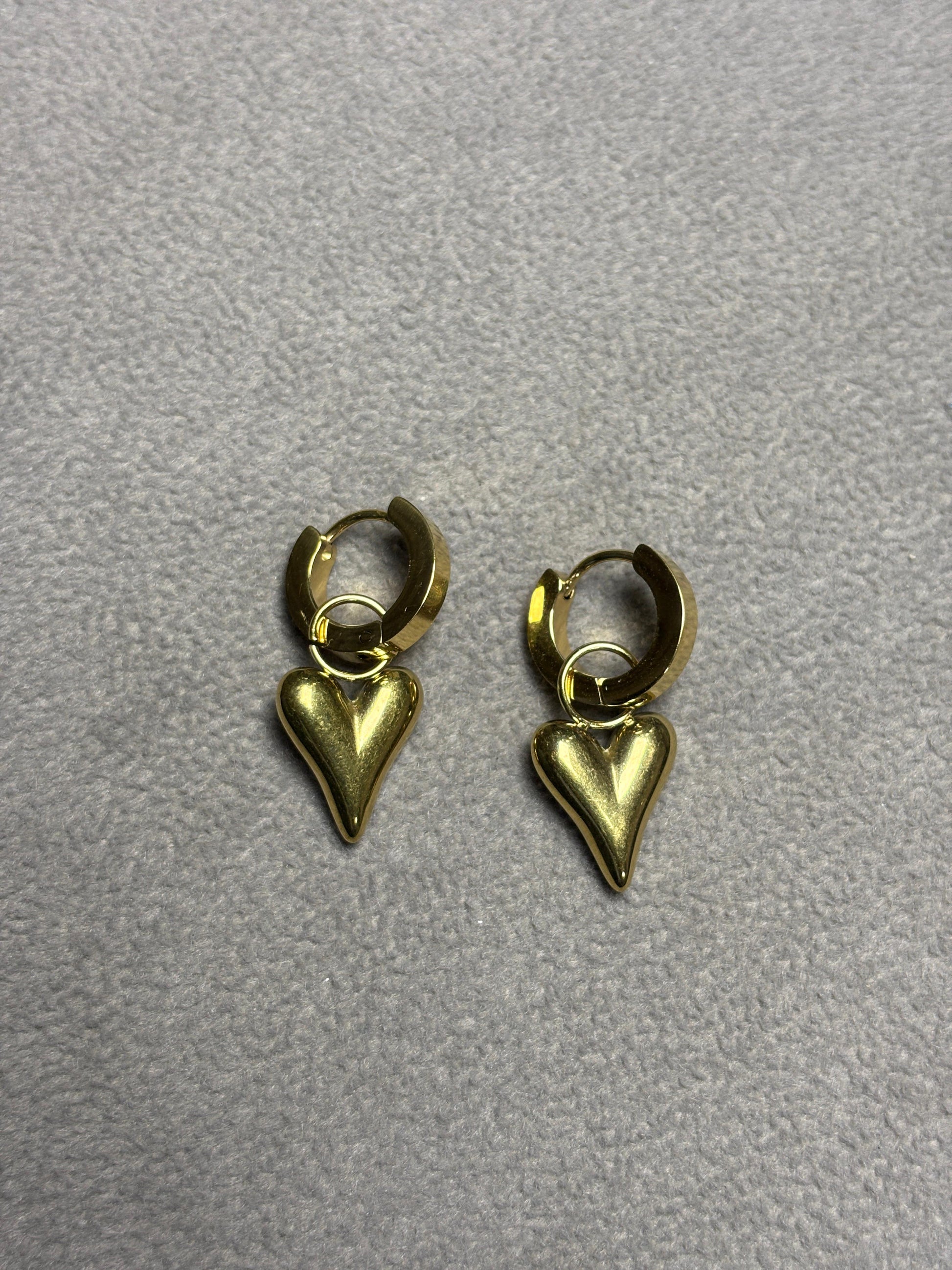 Golden Heart Drop Hoop Earrings