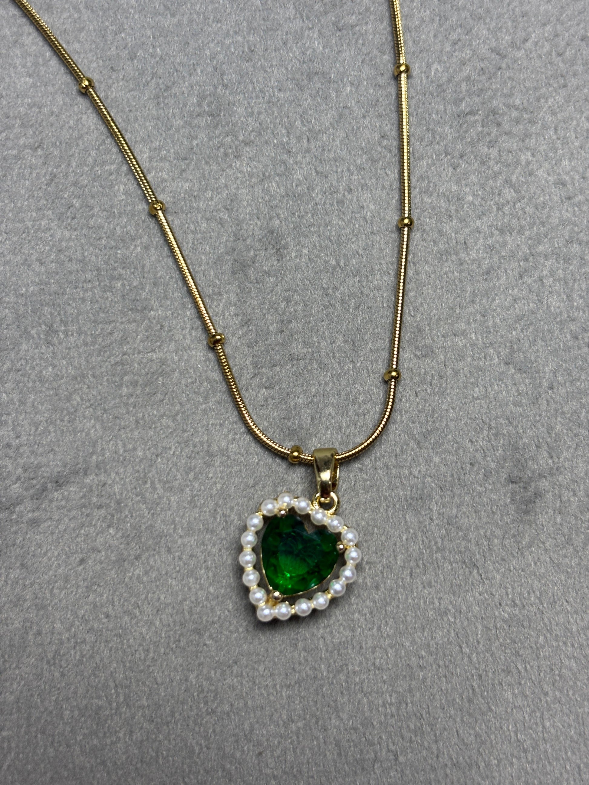 Heart Shaped Green Gem Pendant Necklace