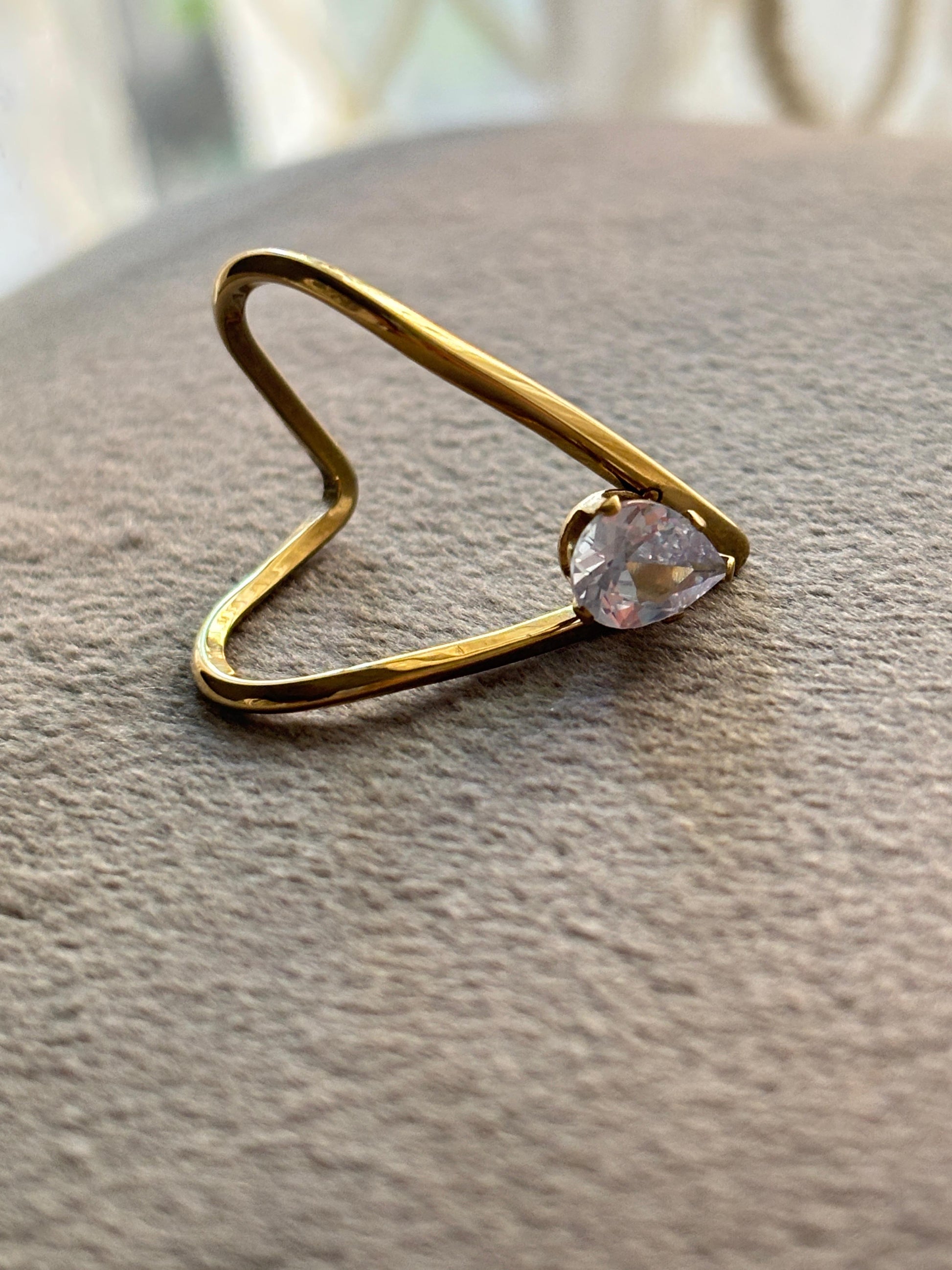 Unique Heart Ring with Pear Cut CZ Stone