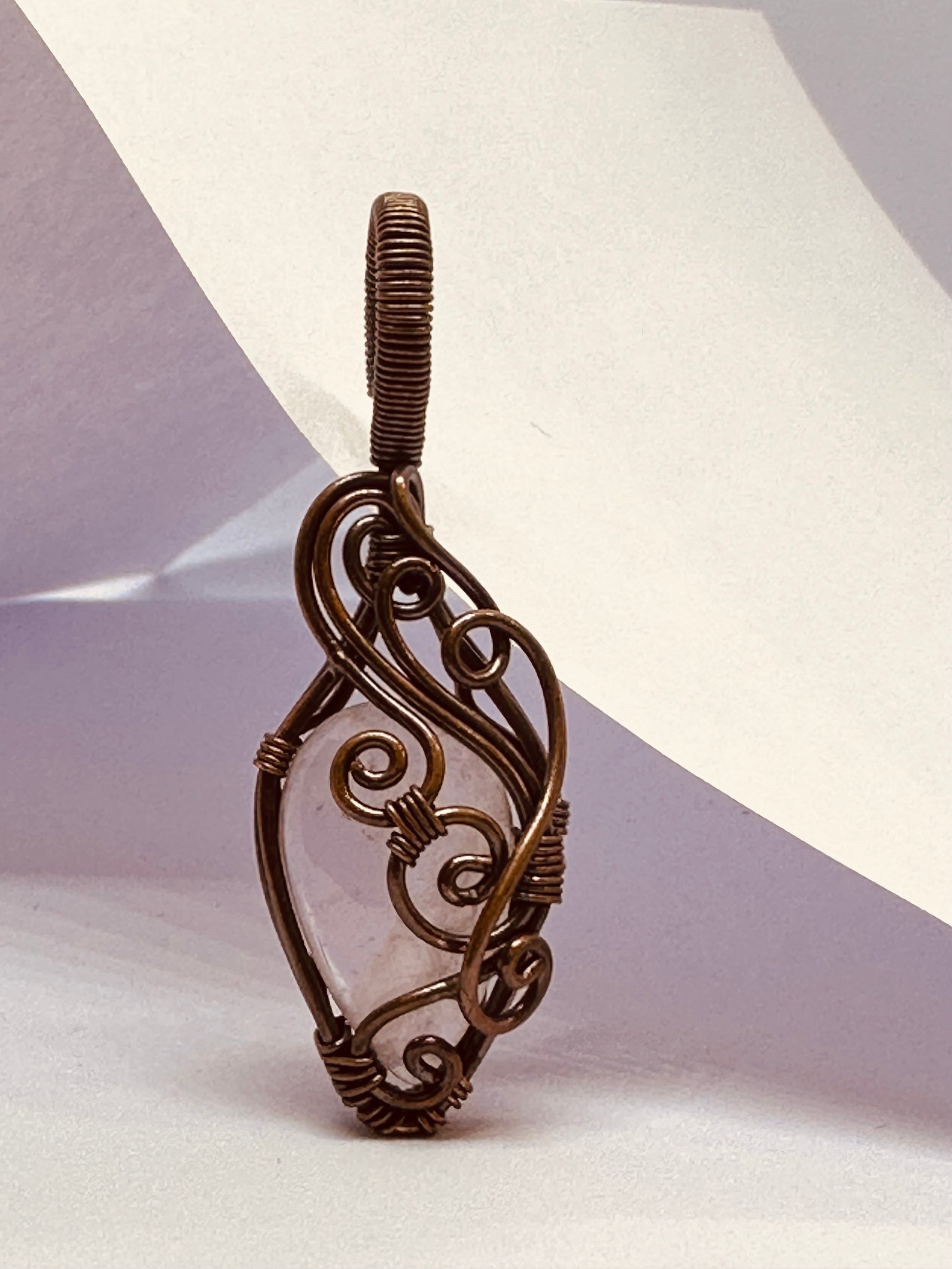 Light-Coded Eternal Love Rose Quartz Handmade Copper Pendant"