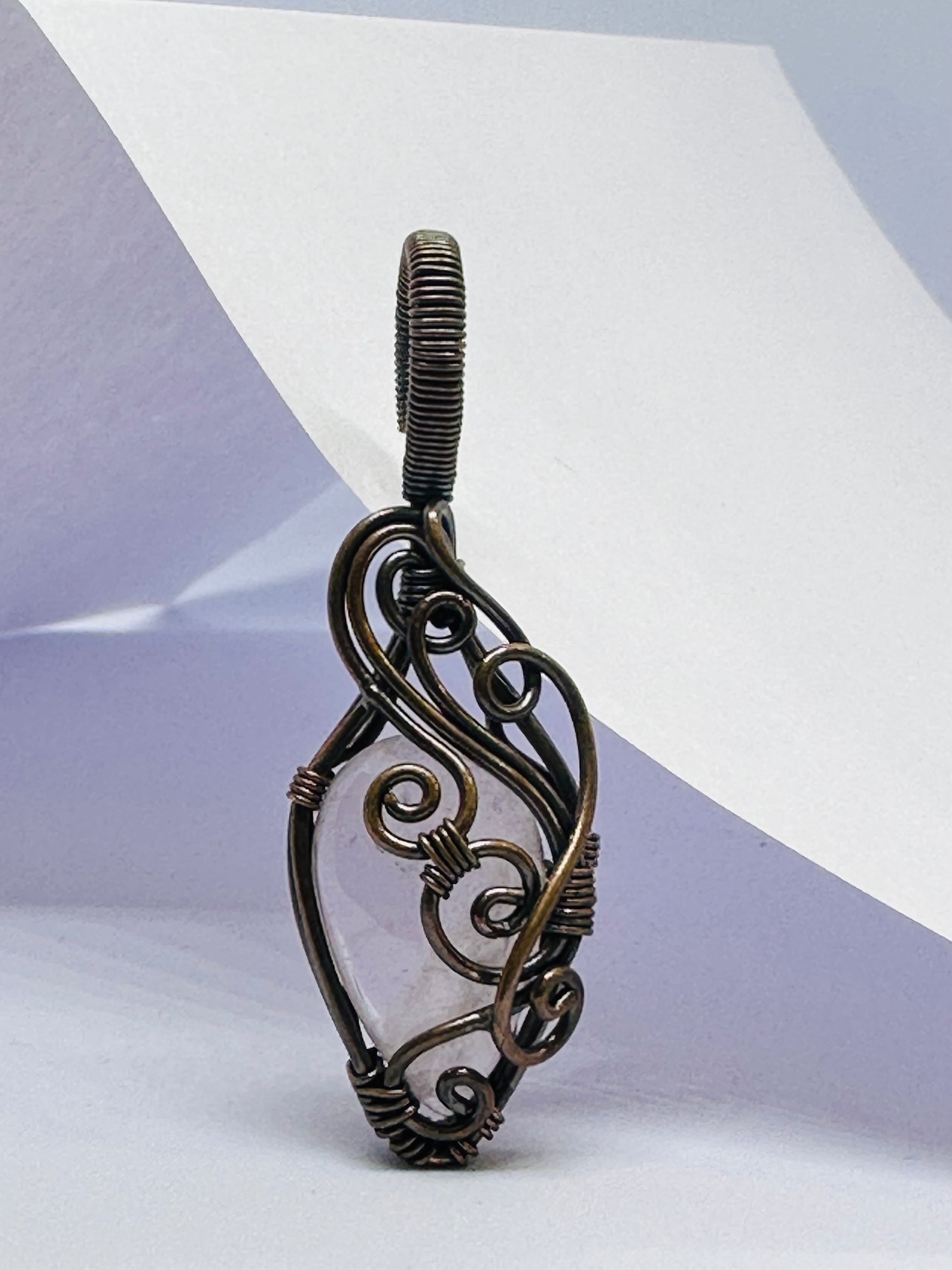 Light-Coded Eternal Love Rose Quartz Handmade Copper Pendant"