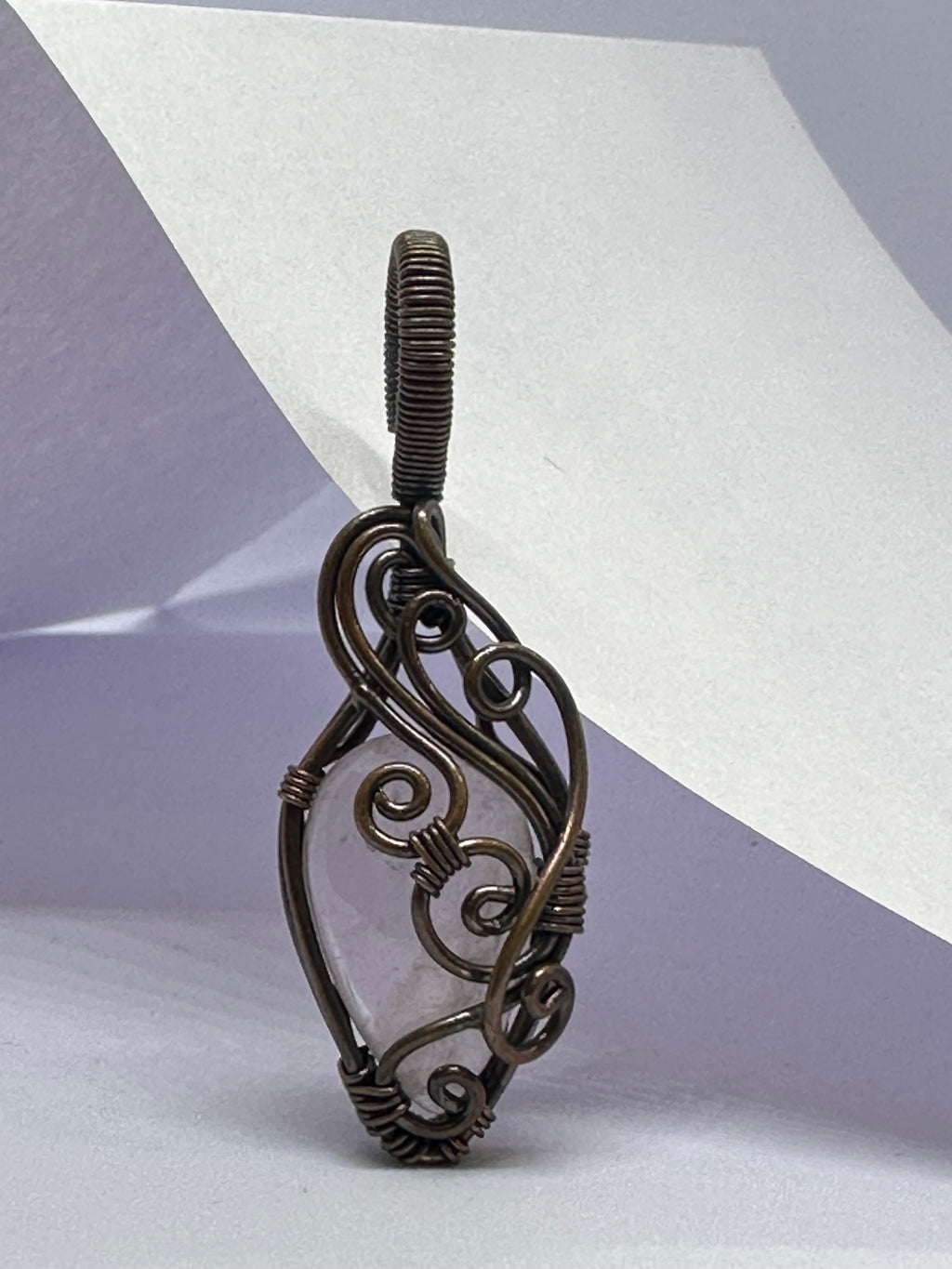 Light-Coded Eternal Love Rose Quartz Handmade Copper Pendant"