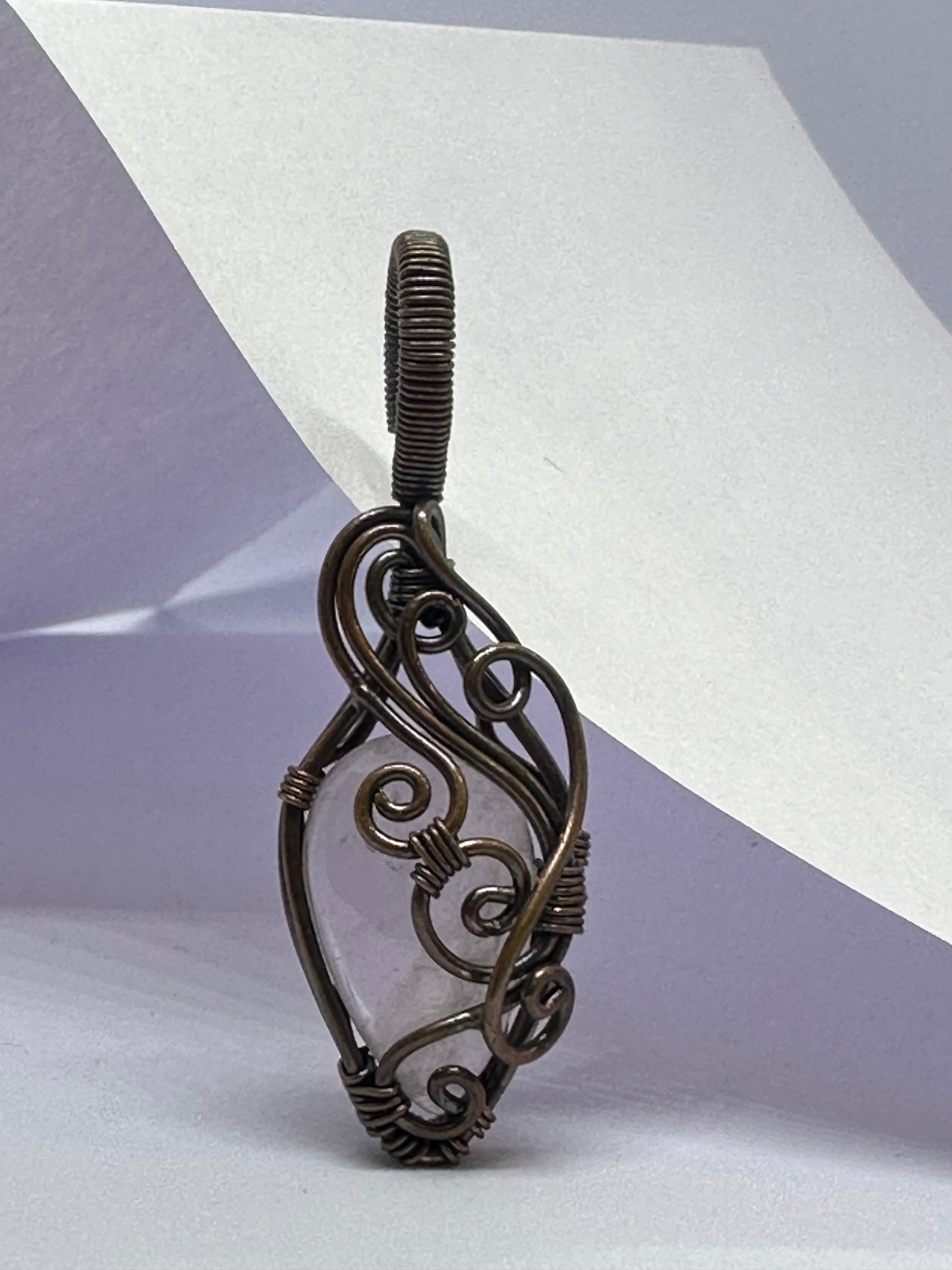 Light-Coded Eternal Love Rose Quartz Handmade Copper Pendant"
