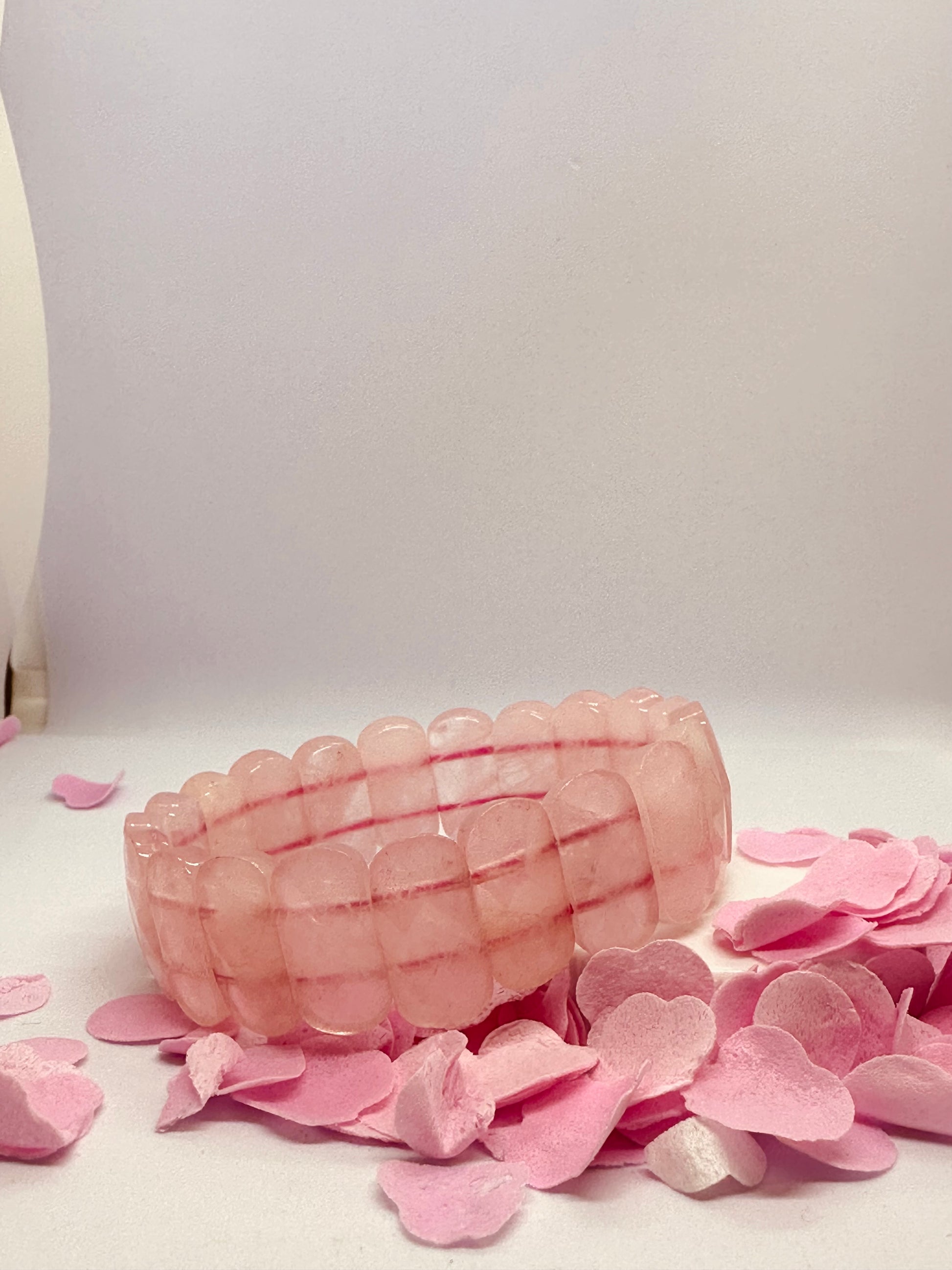 Light-Coded Rose Quartz Radiance Faceted Crystal Bracelet"