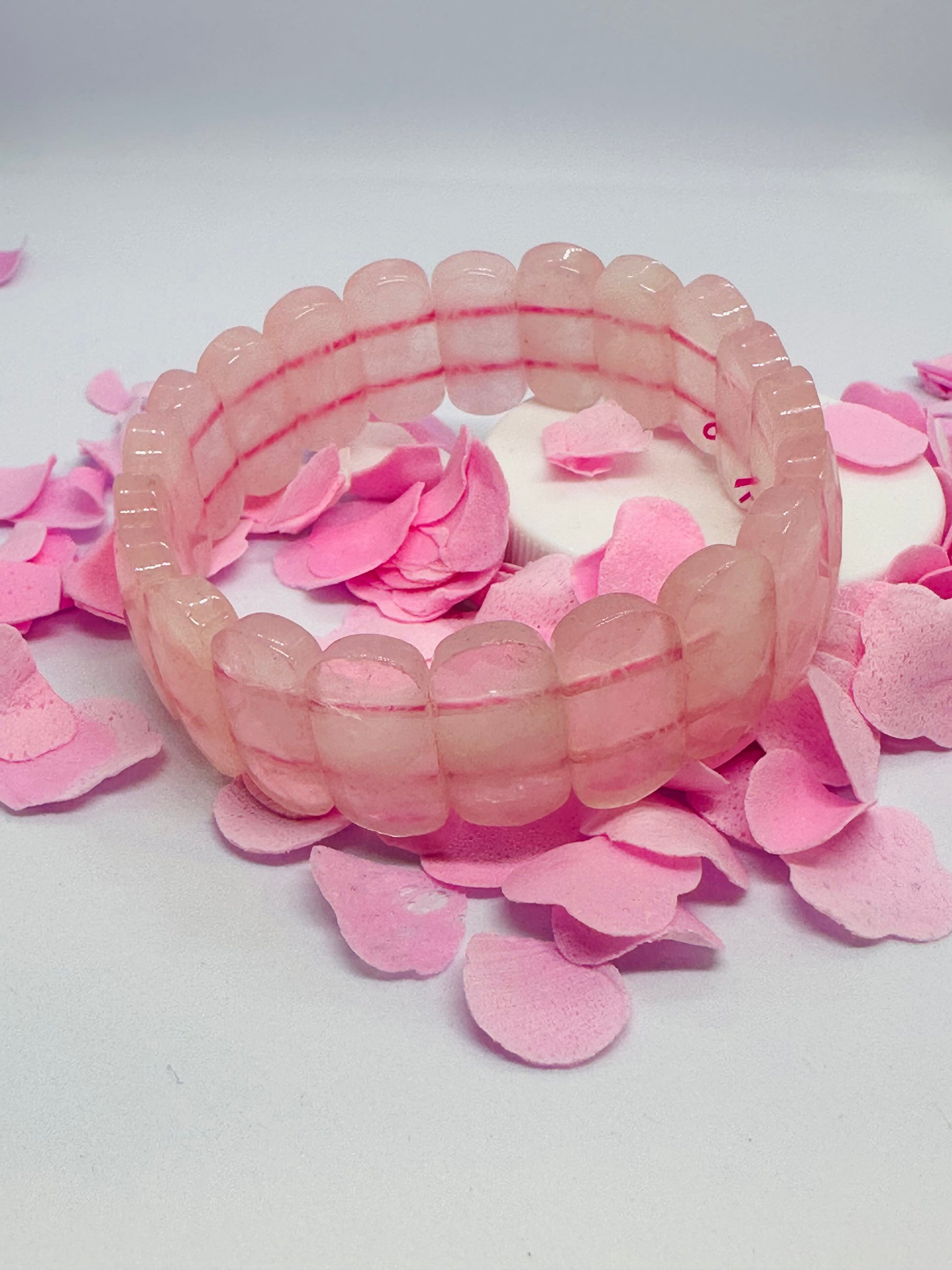 Light-Coded Rose Quartz Radiance Faceted Crystal Bracelet"