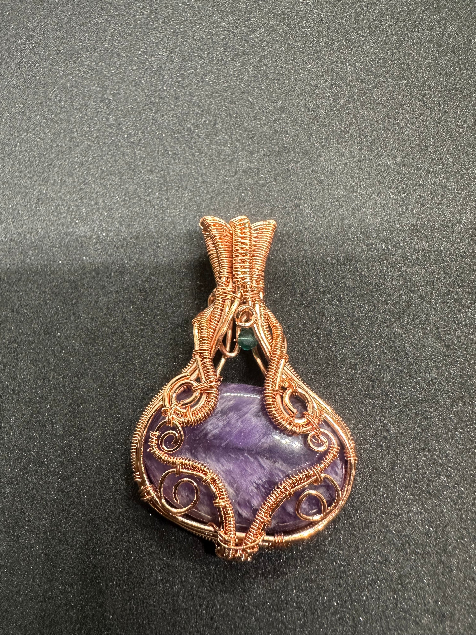 Light-Coded Mystic Bloom – Handmade Copper-Woven Amethyst  Pendant