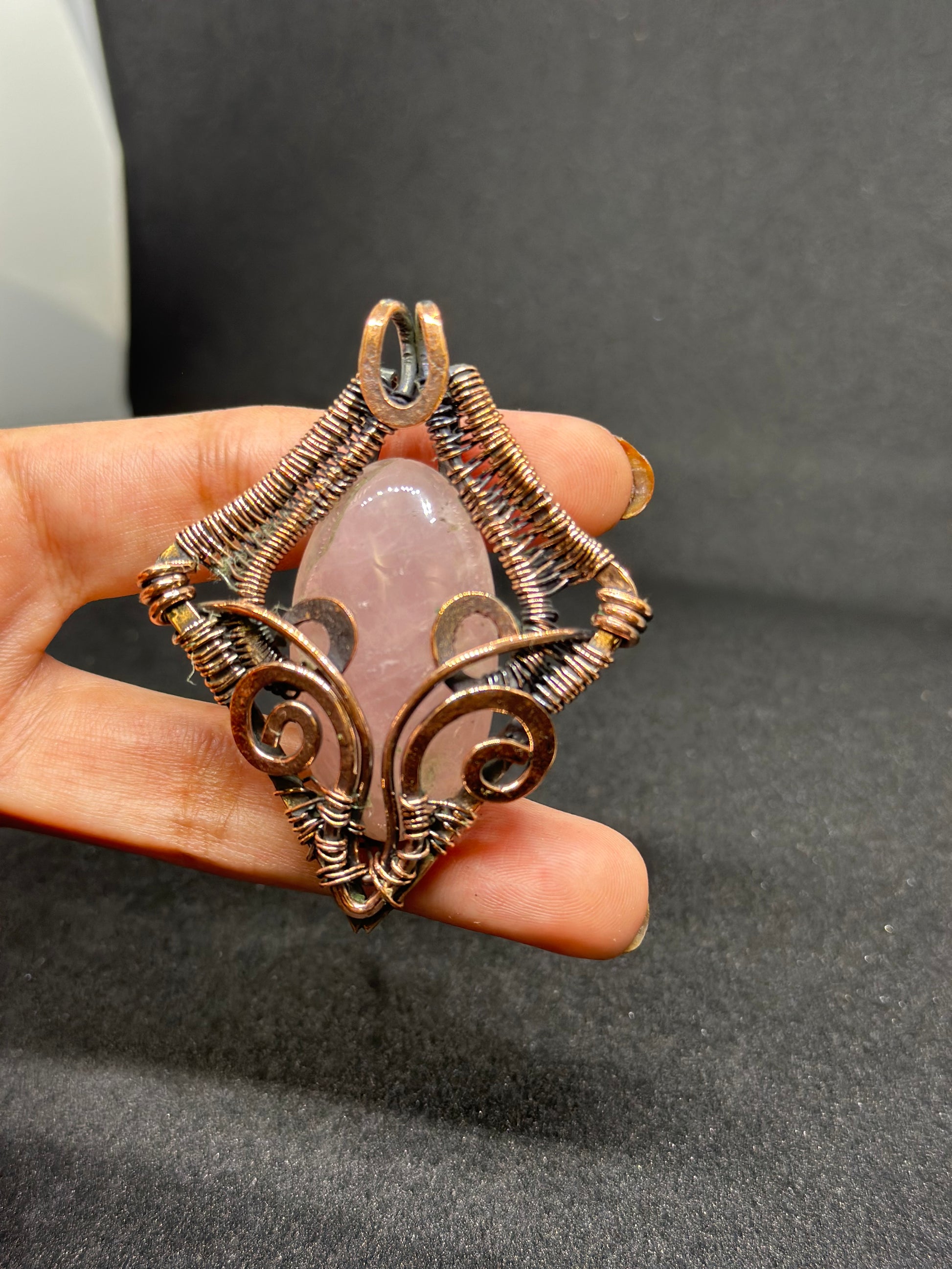 Light-Coded Stone of Love Handmade Rose Quartz Copper Pendant