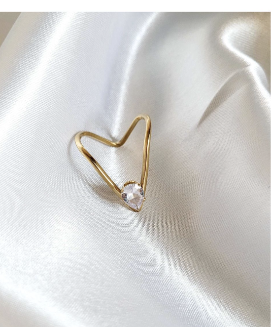 Unique Heart Ring with Pear Cut CZ Stone