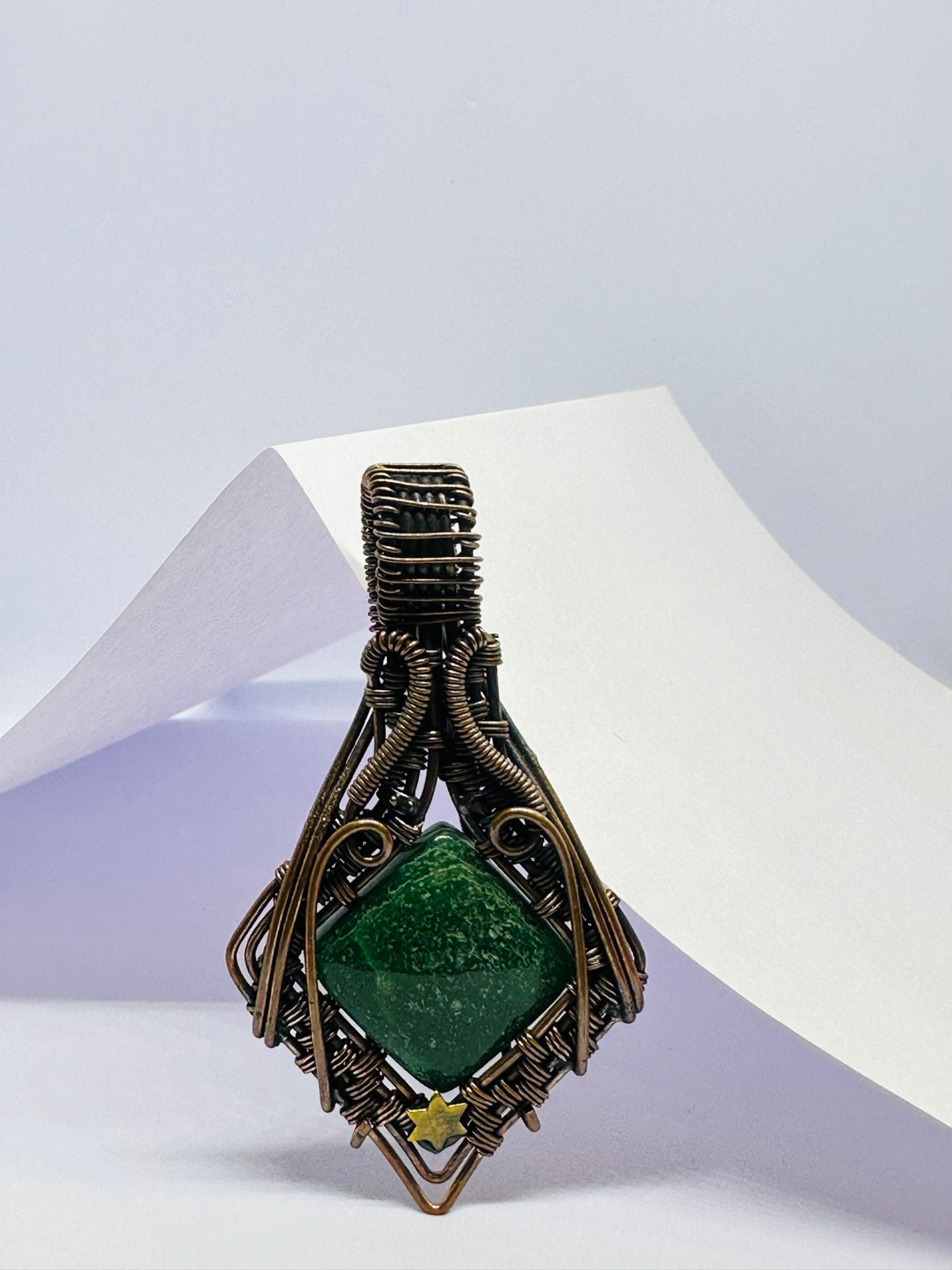 Light-Coded Crystal Clarity Fluorite Handmade Copper Pendant.