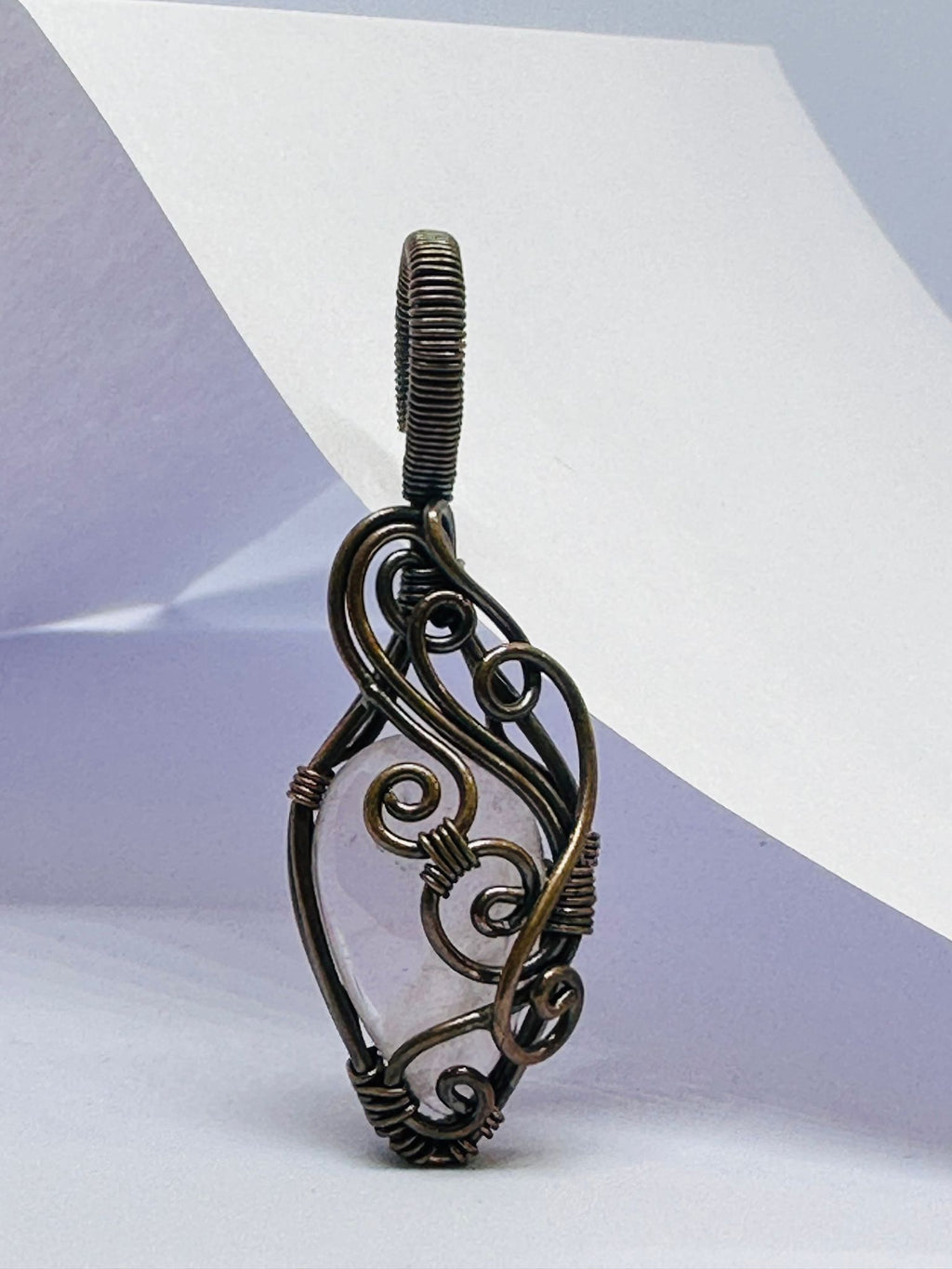 Light-Coded Eternal Love Rose Quartz Handmade Copper Pendant"