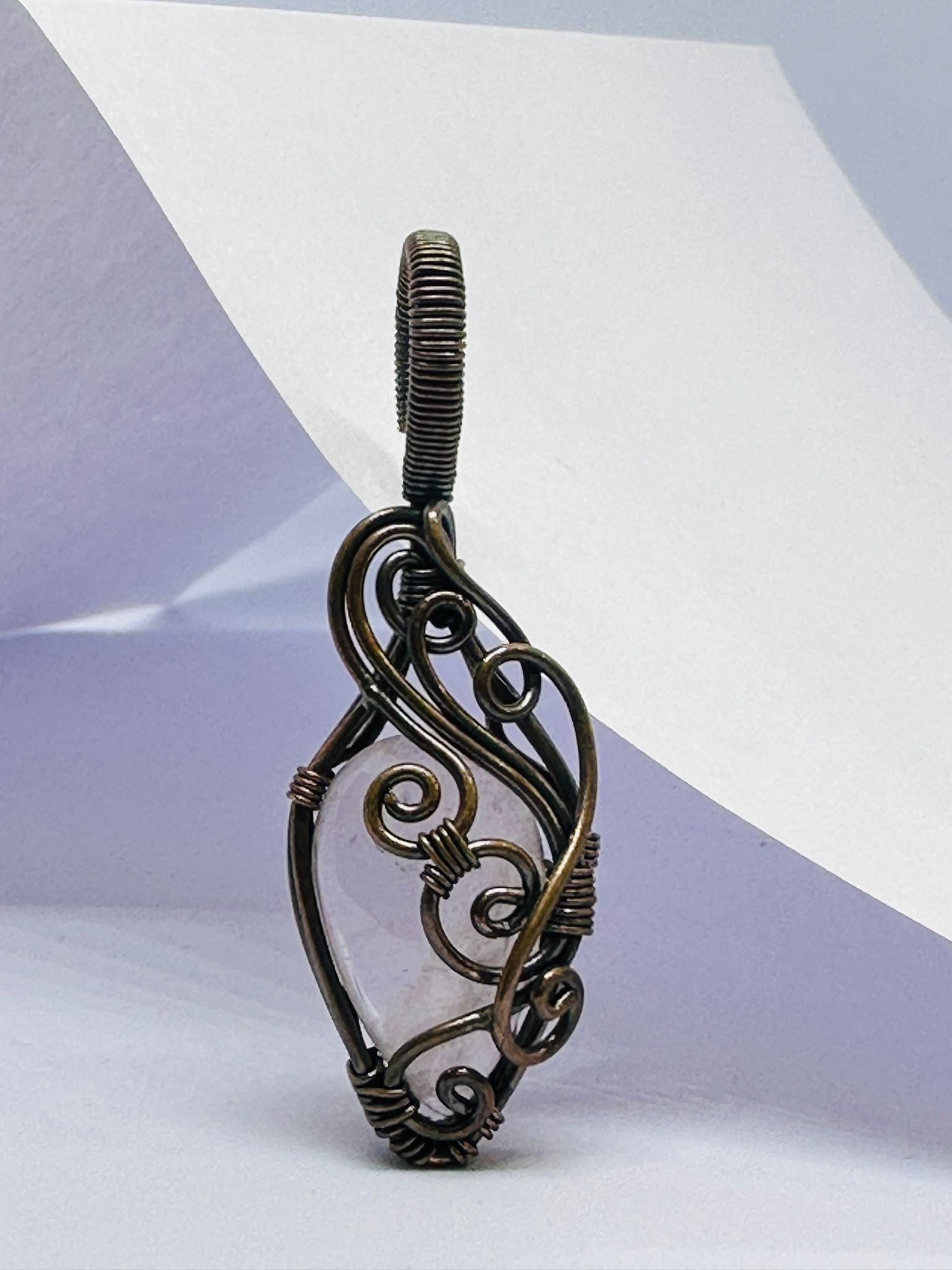 Light-Coded Eternal Love Rose Quartz Handmade Copper Pendant"