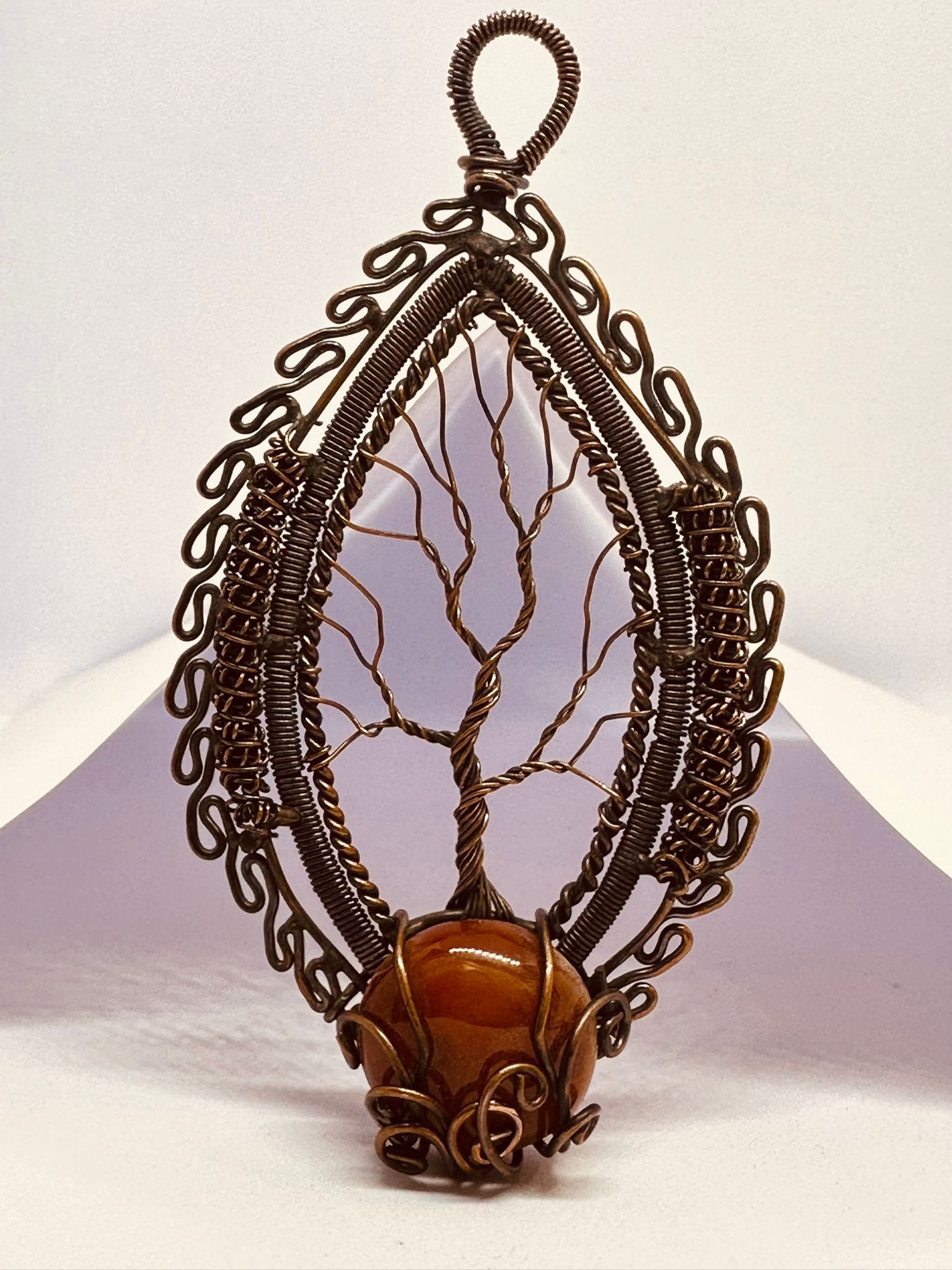 Tree of Flame – Handmade Red Jaspar Copper Pendant