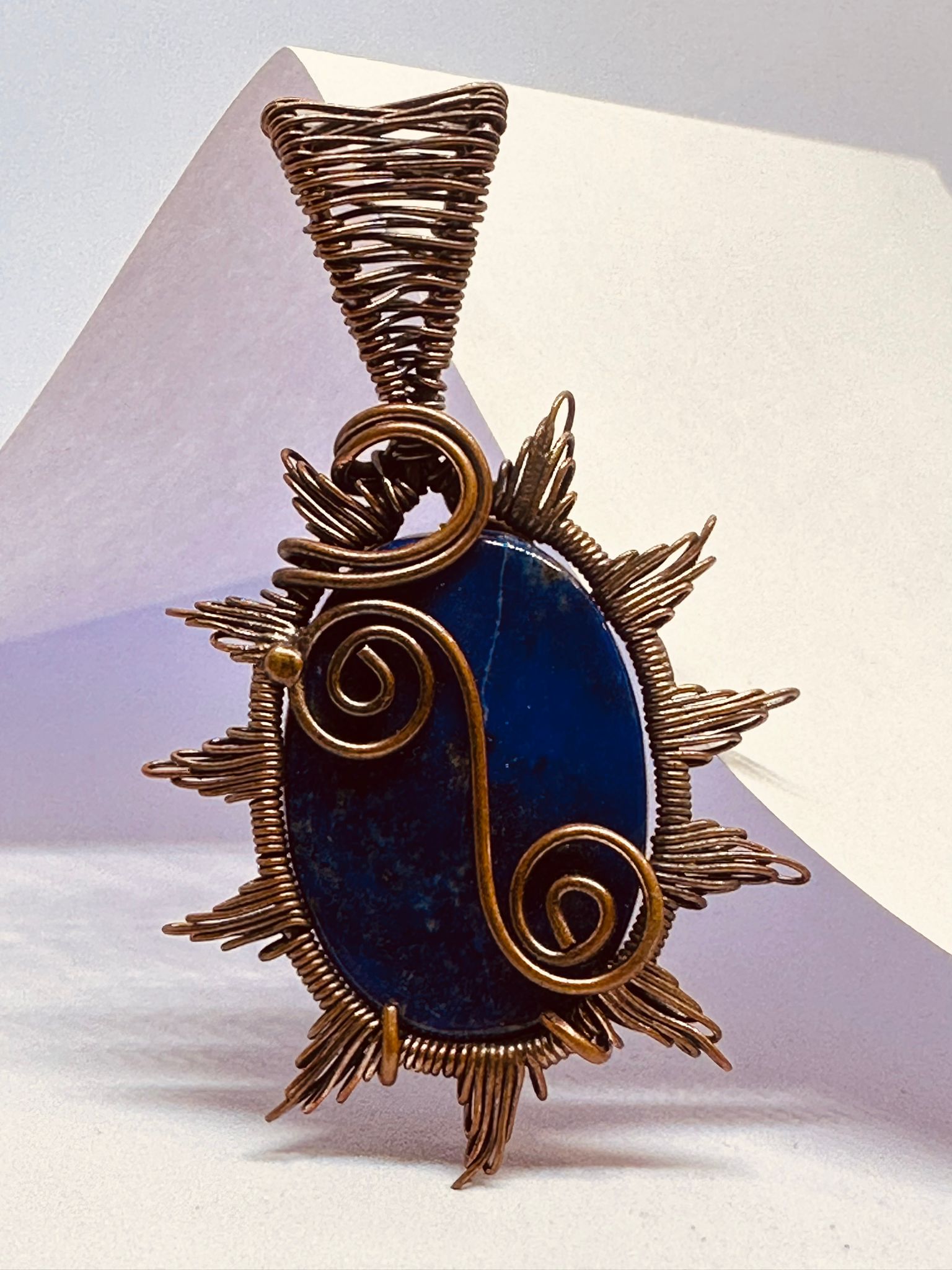 Light-Coded Celestial Glow Lapis Lazuli Handmade Copper Pendant"