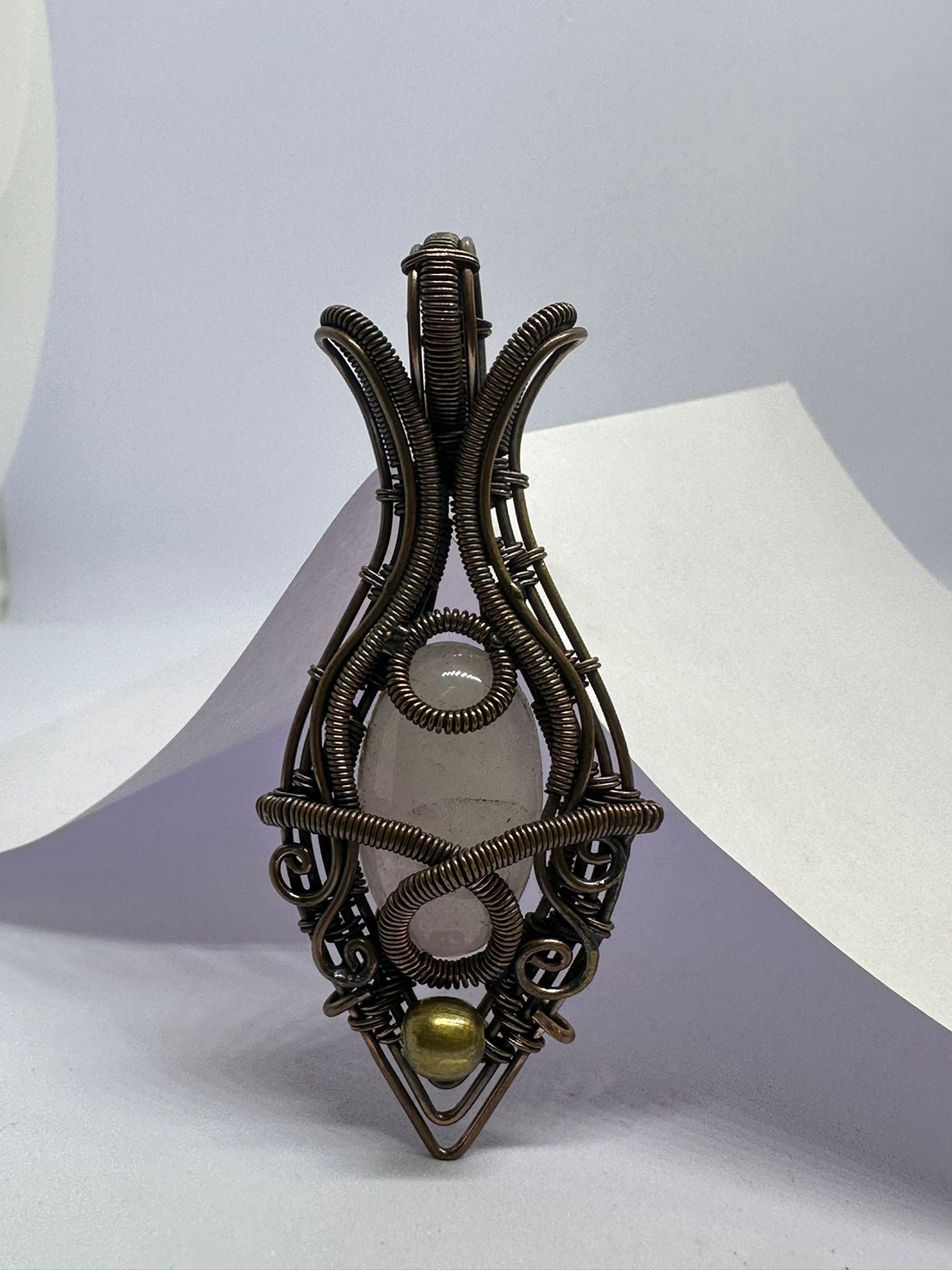 Light-Coded Radiant Love Rose Quartz Handmade Copper Pendant