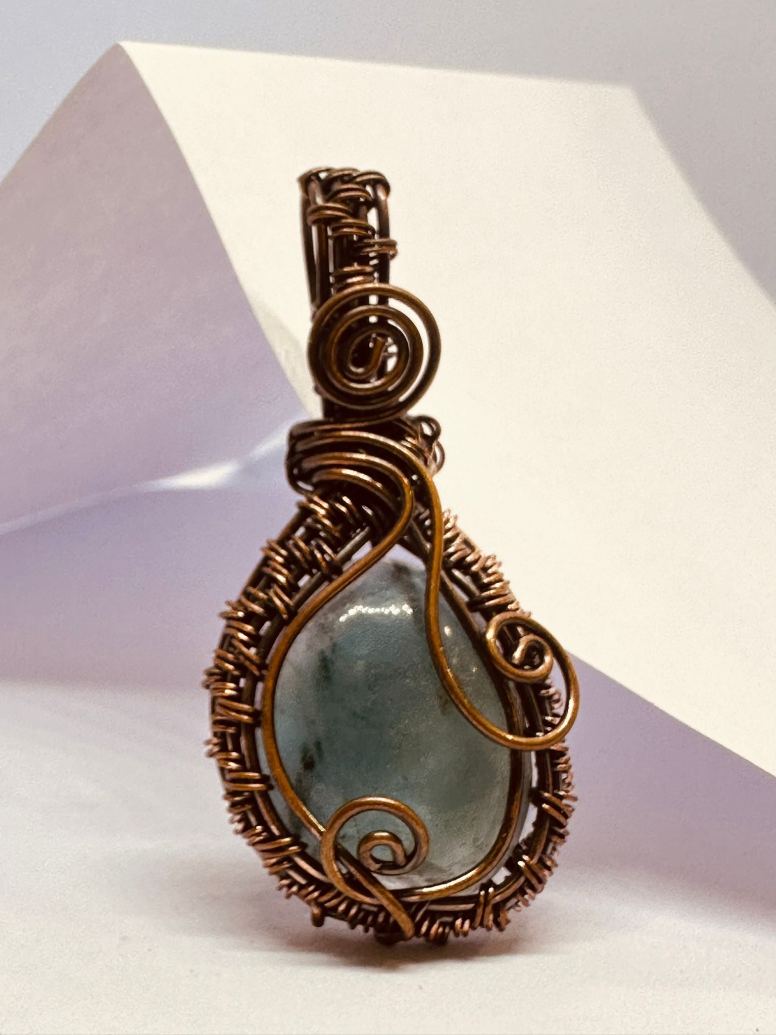 Light-Coded Earth's Harmony Moss Agate Handmade Copper Pendant"