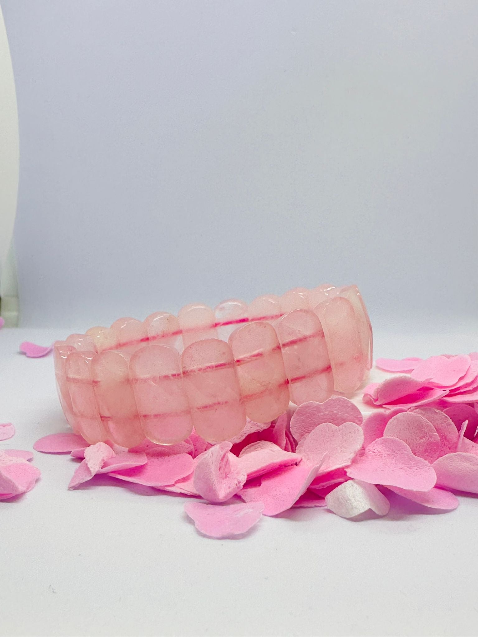 Light-Coded Rose Quartz Radiance Faceted Crystal Bracelet"