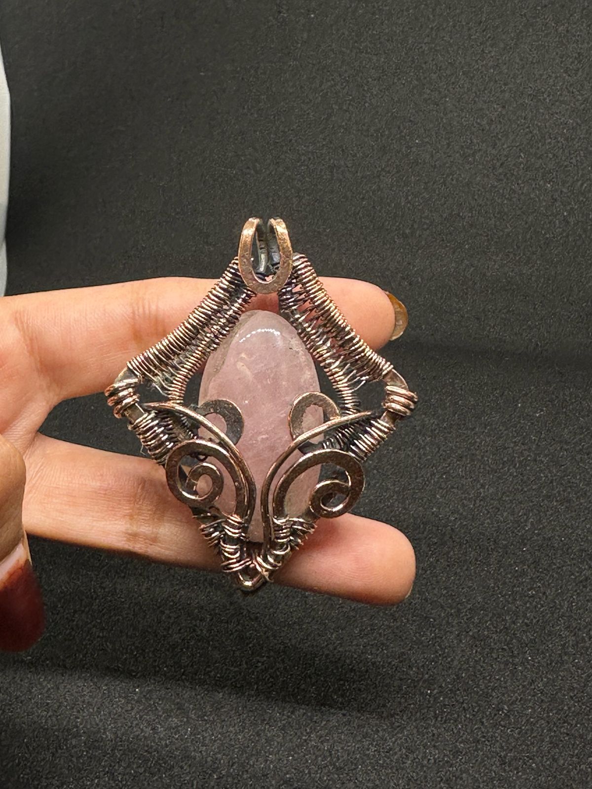 Light-Coded Stone of Love Handmade Rose Quartz Copper Pendant
