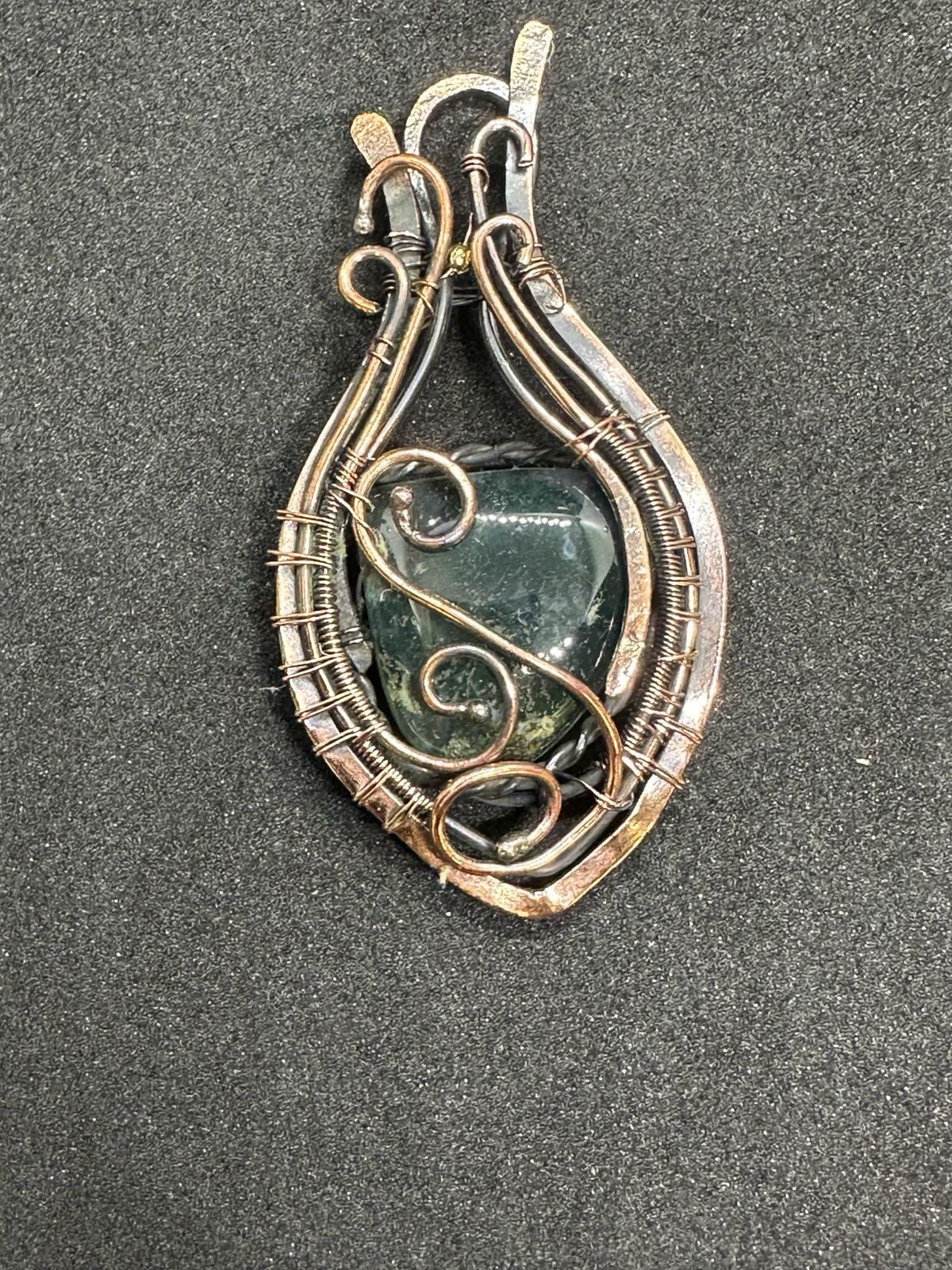 Light-Coded Earth's Harmony Handmade Moss Agate Copper Pendant"