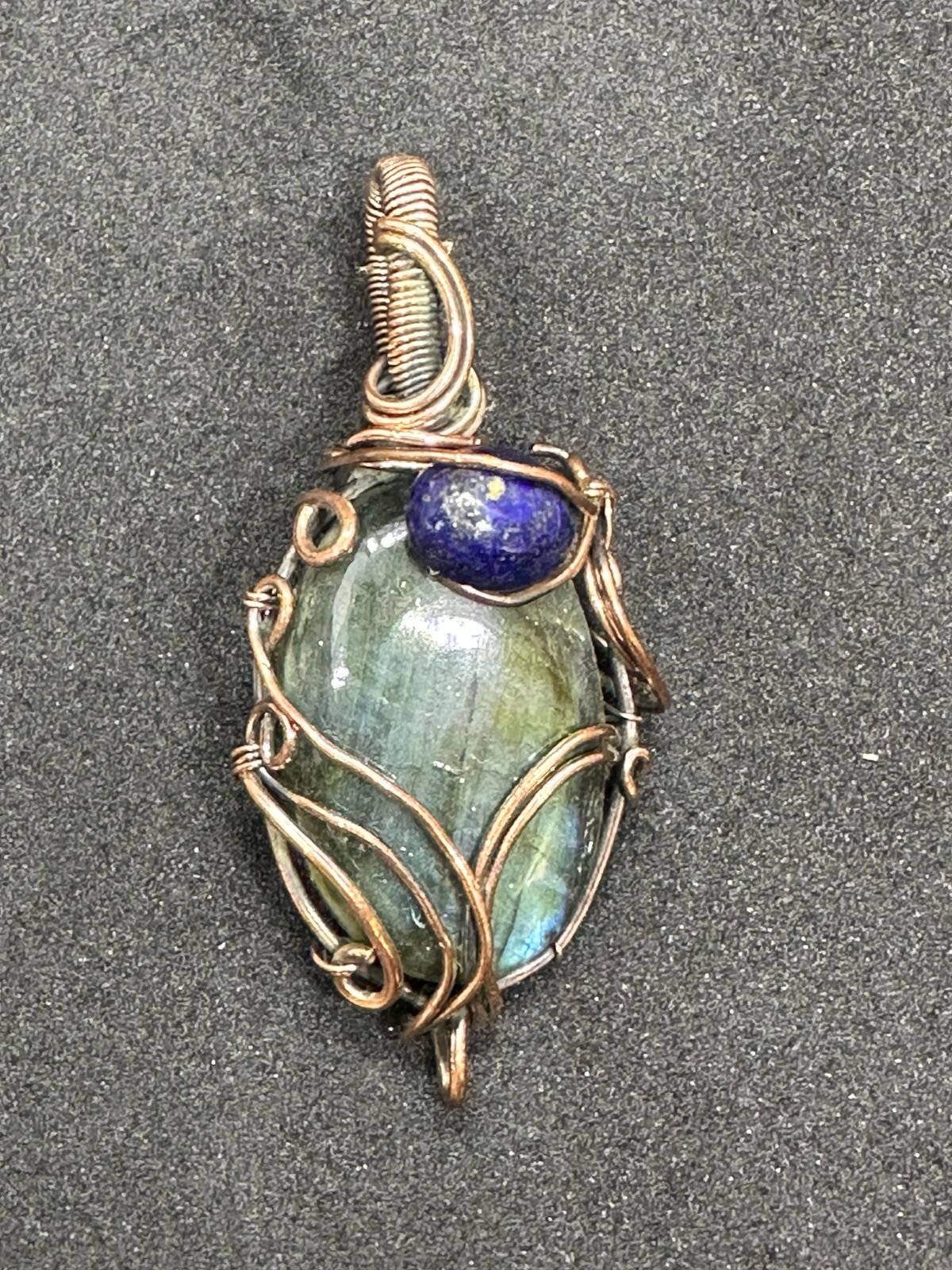 Celestial Bliss: Labradorite & Lapis Lazuli Copper Pendant.