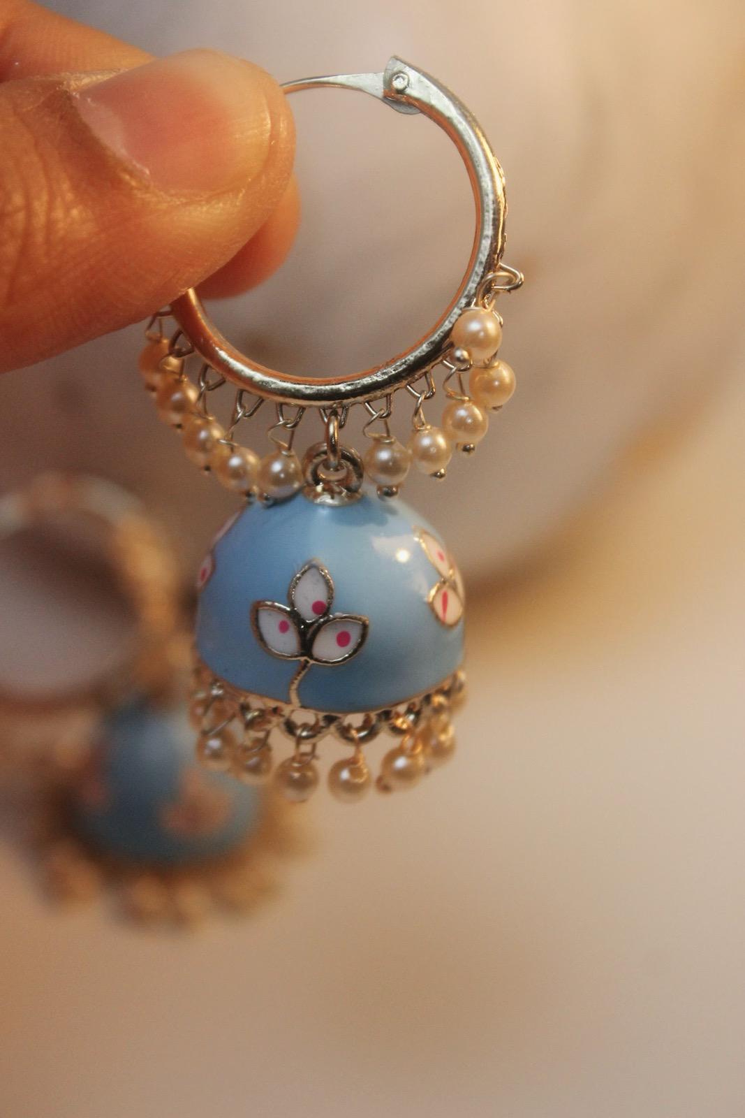 Sky Blue Jhumka | Light Blue Jhumka Earrings | Earrings | Jhumki | Cute Jhumka | Blue Jhumka | Gold Jhumka | Tiny Jhumka | Colorful Jhumka