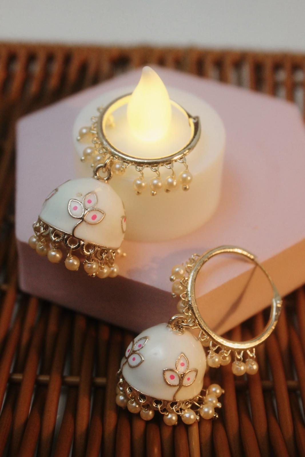 White Jhumka | Indian Jewelry | South Asian Jewelry | Tikka | Earrings | Danglers | White Jhumki | White Jhumkey | Ivory Jhumka