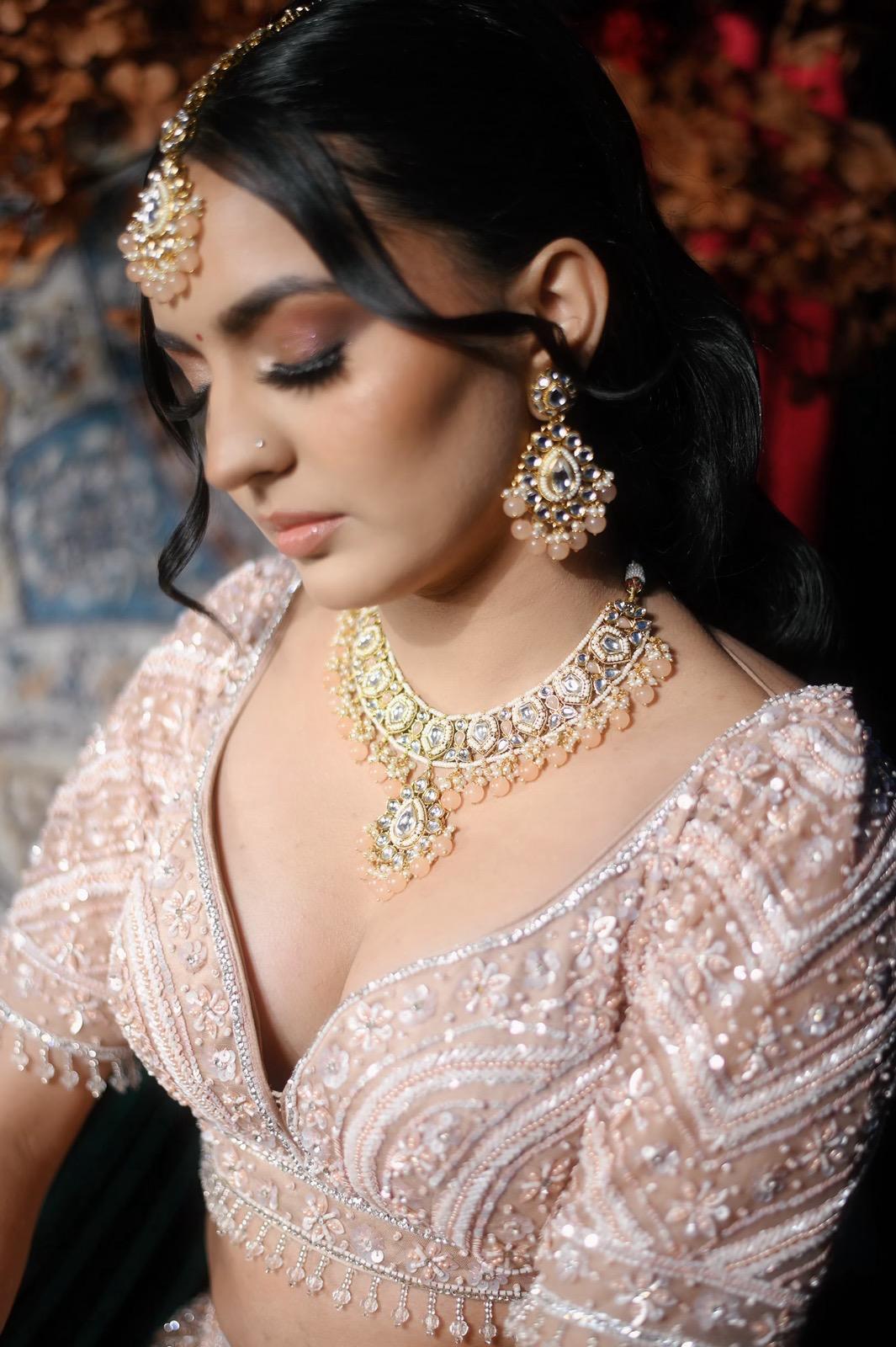 Peach Necklace Set | Peach Bridal Necklace Set | Kundan Necklace Set| Beige Necklace Set | Beige Bridal Necklace Set | Peach Jewelry