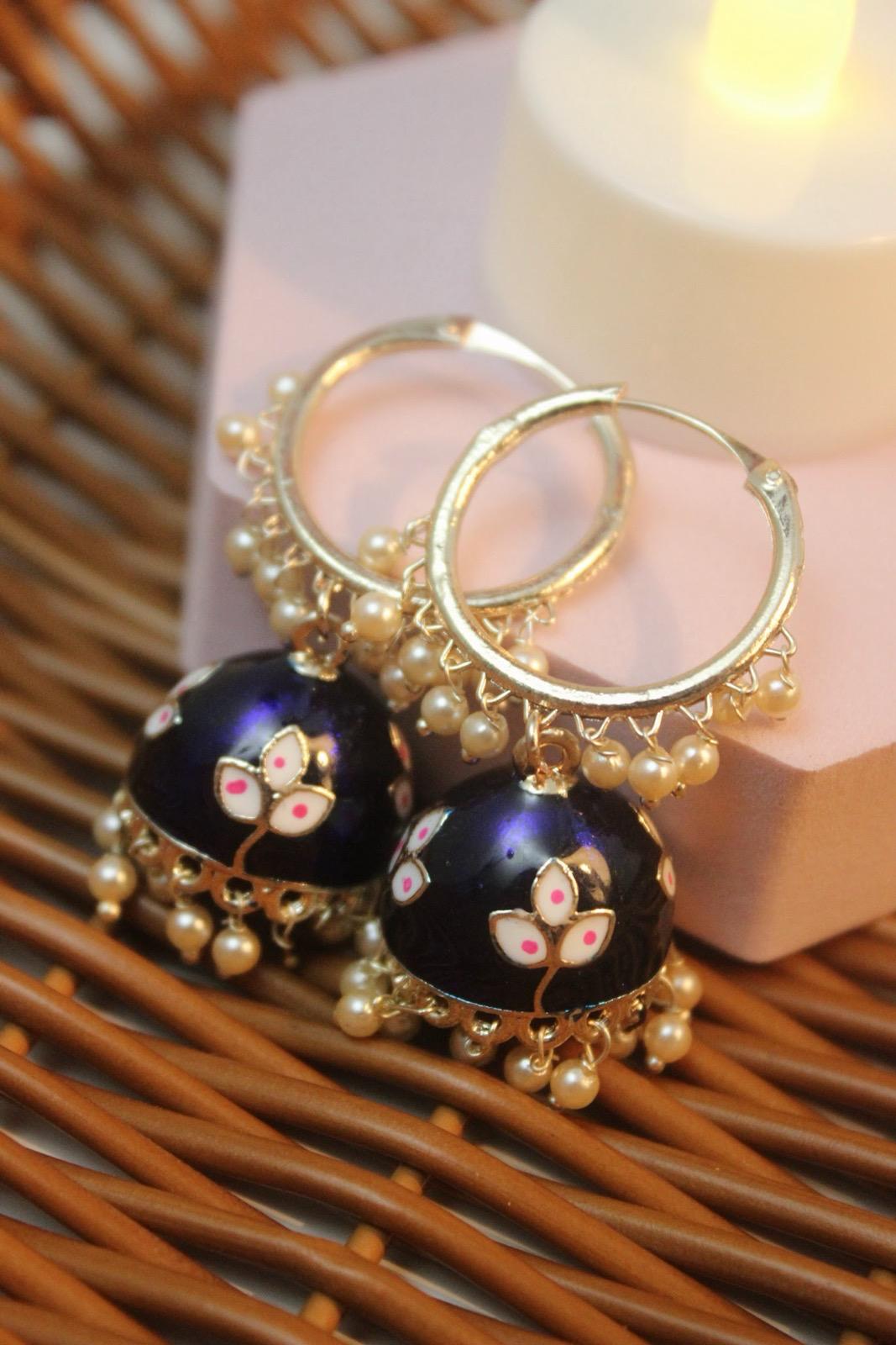 Dark Blue Jhumka | Metallic Blue Jhumka Earrings | Earrings | Jhumki | Cute Jhumka | Blue Jhumka | Jhumka | Tiny Jhumka | Colorful Jhumka