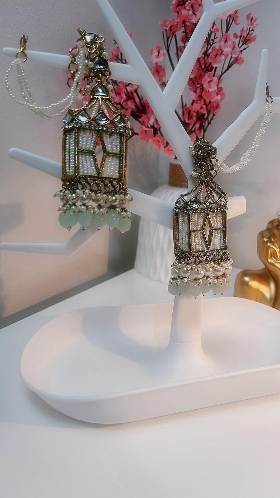 Doli Earrings | Light Mint Earrings | Indian Earrings | Indian Jewelry | South Asian Jewelry | Waaliyaan | Partywear Earrings | Doli Dangler