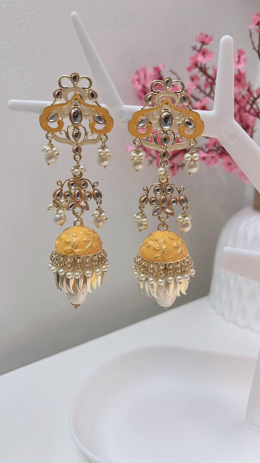 Yellow Earrings | Yellow Partywear Earrings | Earrings | Indian Earrings | Cute Earrings | Yellow Jhumka | Yellow Danglers