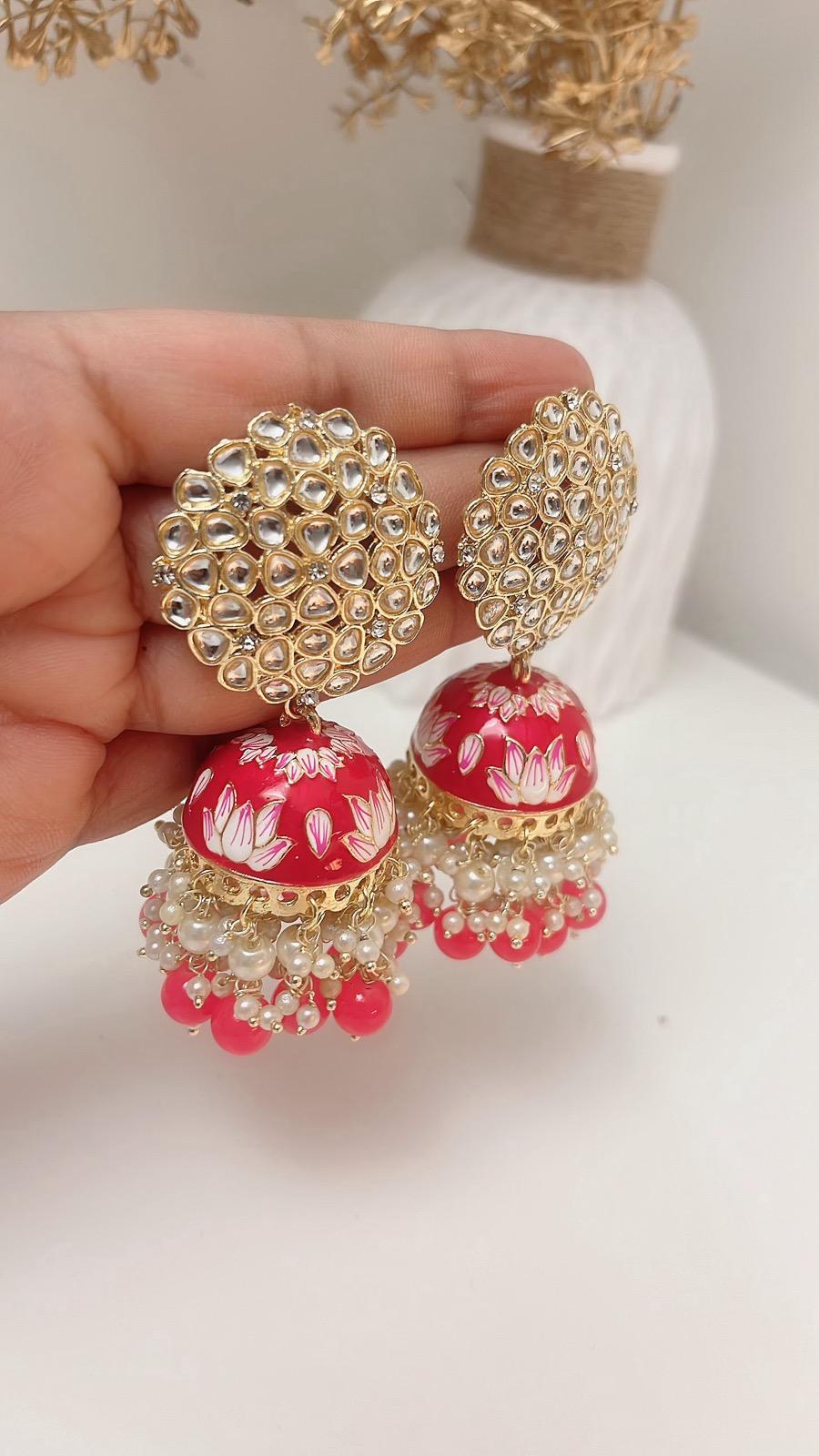 Pink Jhumka | Hot Pink Jhumka Earrings | Earrings | Jhumki | Cute Jhumka | Jhumka | Gold Jhumka | Jhumkas | Colorful Jhumka