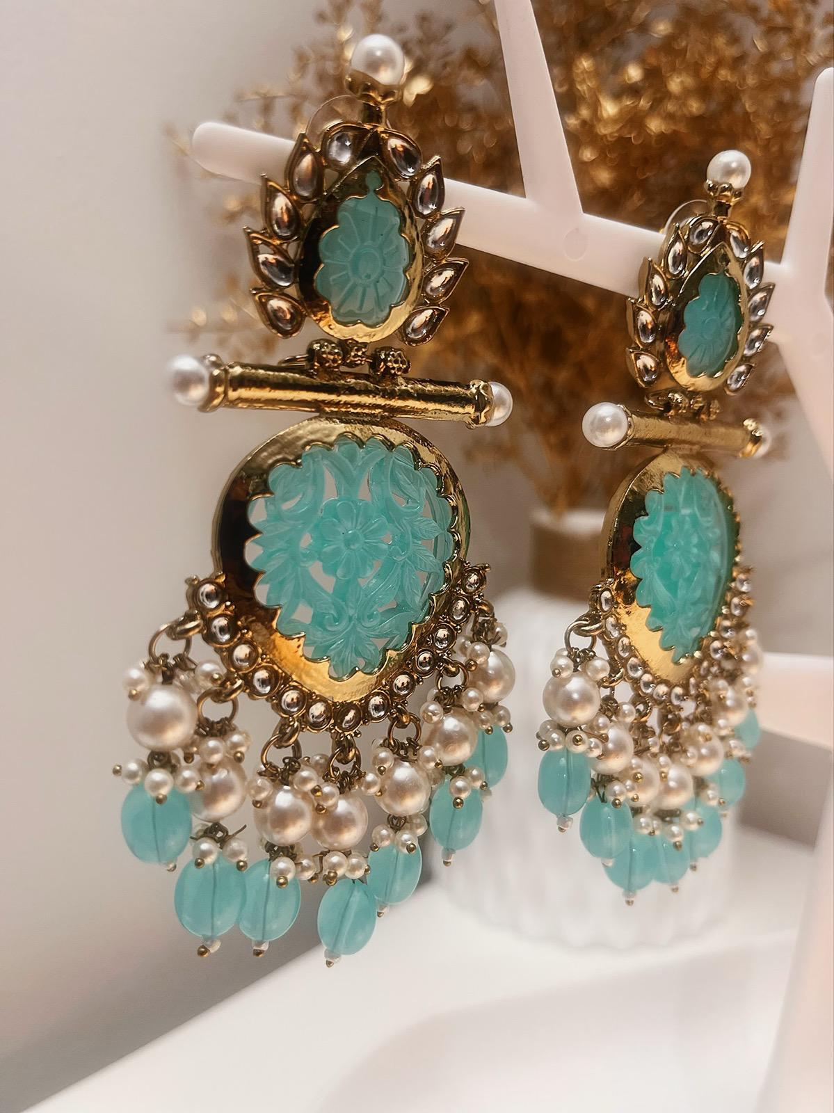 Mint Blue Earrings | Indian Earrings | Indian Jewelry | South Asian Jewelry | Party Earrings | Blue Earrings | Partywear Earrings