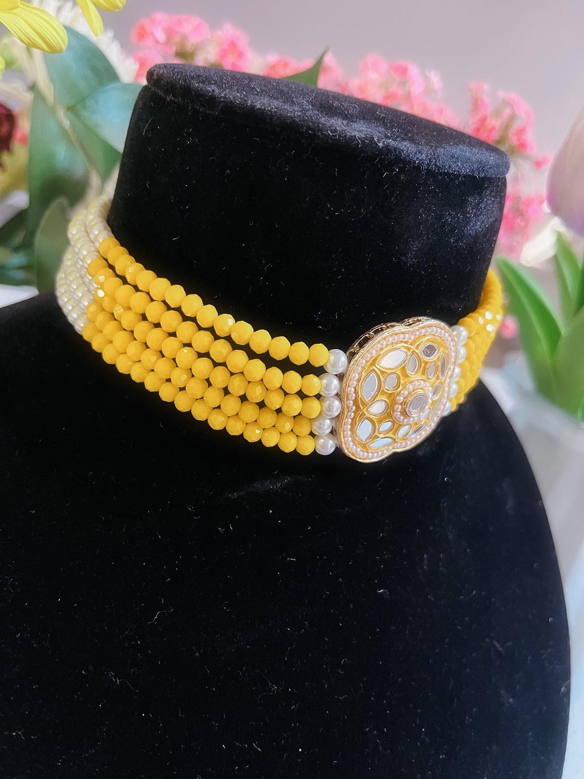 YELLOW Choker Necklace, Earrings & Tikka Set | Indian Jewelry | South Asian Jewelry | Tikka | Earrings | Simple Choker Necklace | Partywear