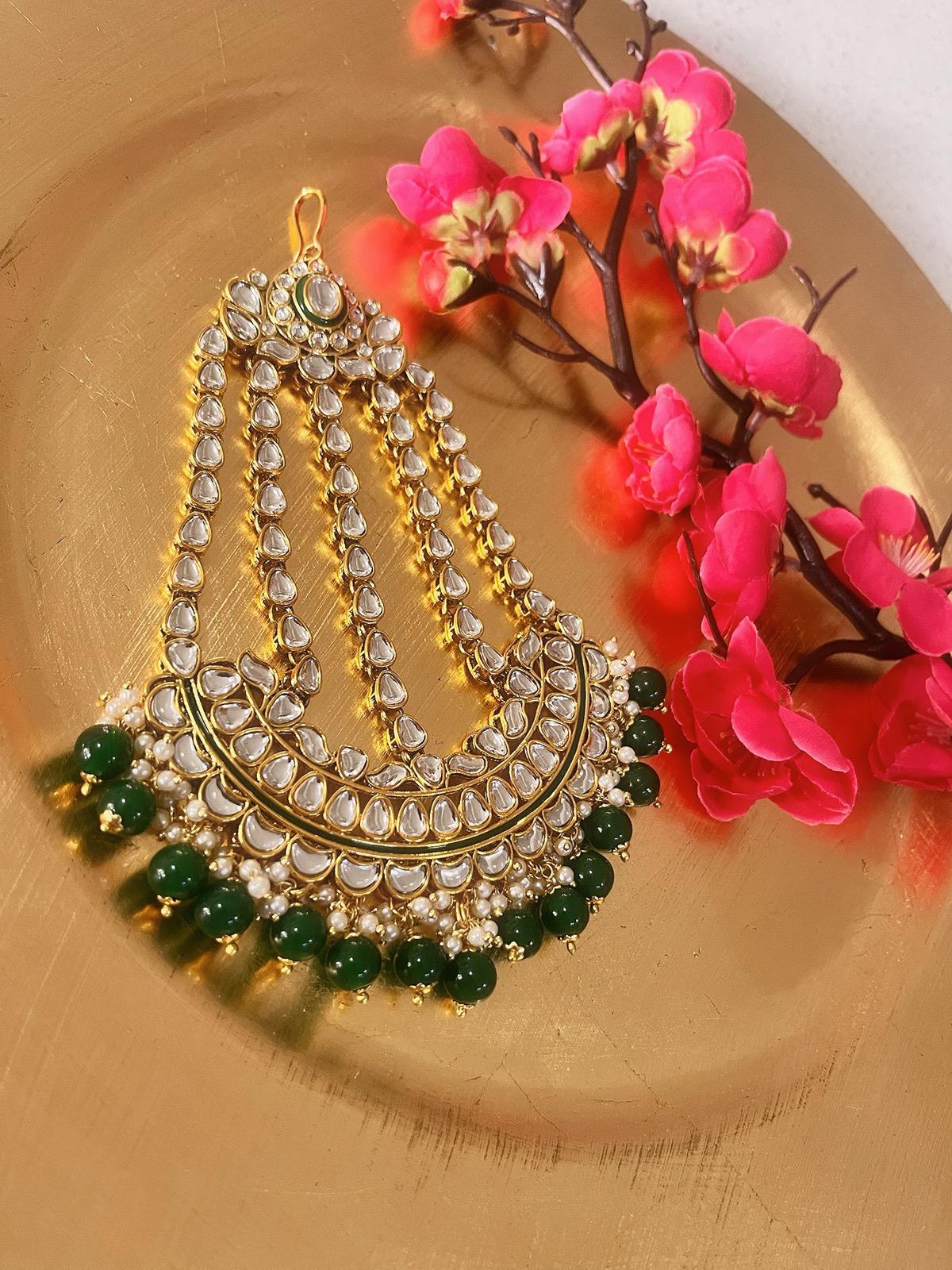 Bridal Paasa Green | Moon Pasa Punjabi Jhumar | Indian Jewellery Jewellery Antique Gold Pasa Indian Bridal Jewellery Bollywood Jewellery