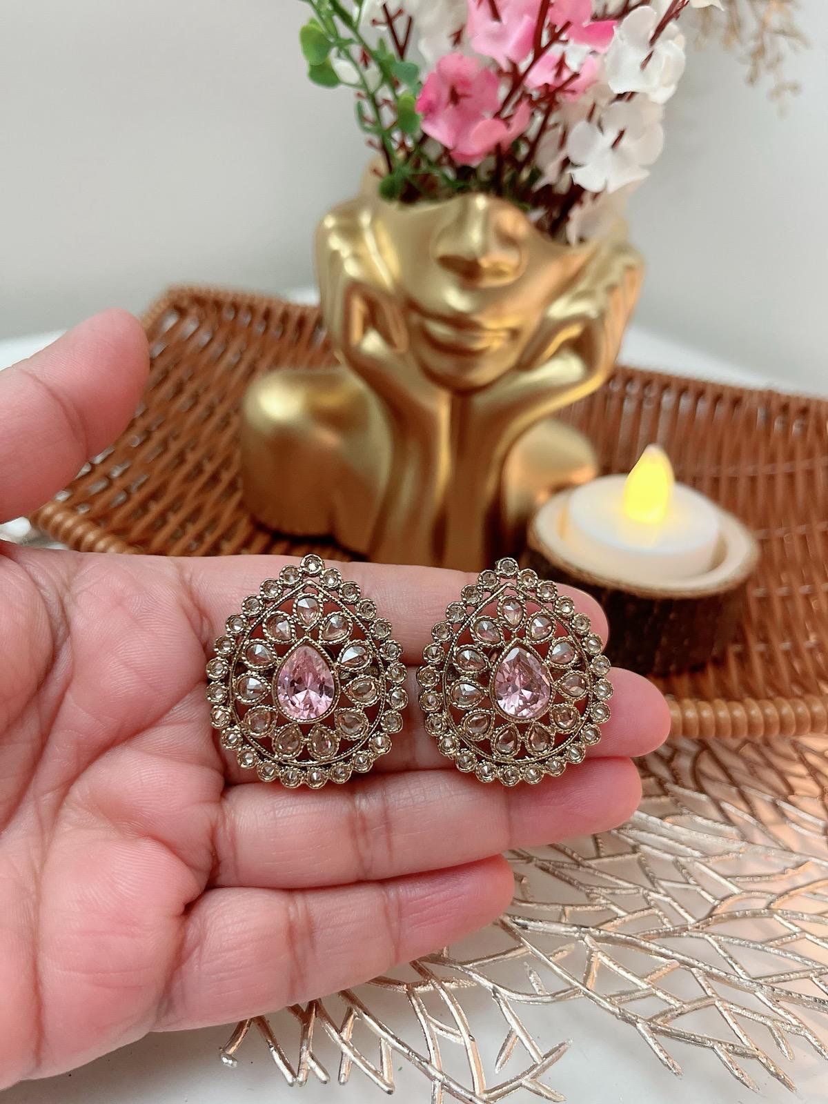 Multicolor Stud Earrings available in Baby Pink, Gold, White and Multicolor | Indian Jewelry | South Asian Jewelry | Stud Earrings