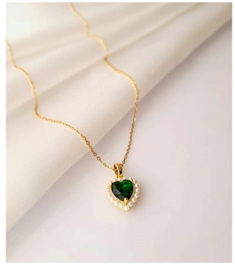 Heart Shaped Green Gem Pendant Necklace