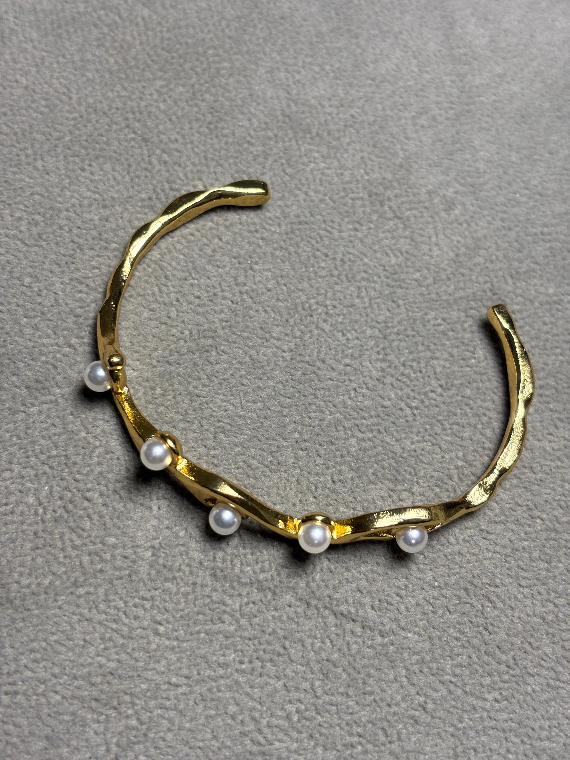 Golden Pearl Harmony Cuff Bracelet
