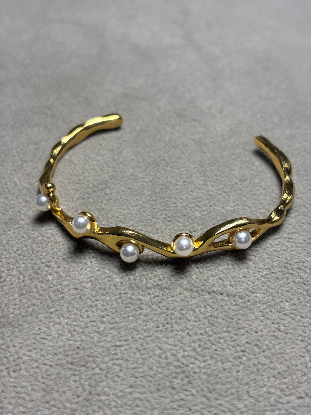 Golden Pearl Harmony Cuff Bracelet