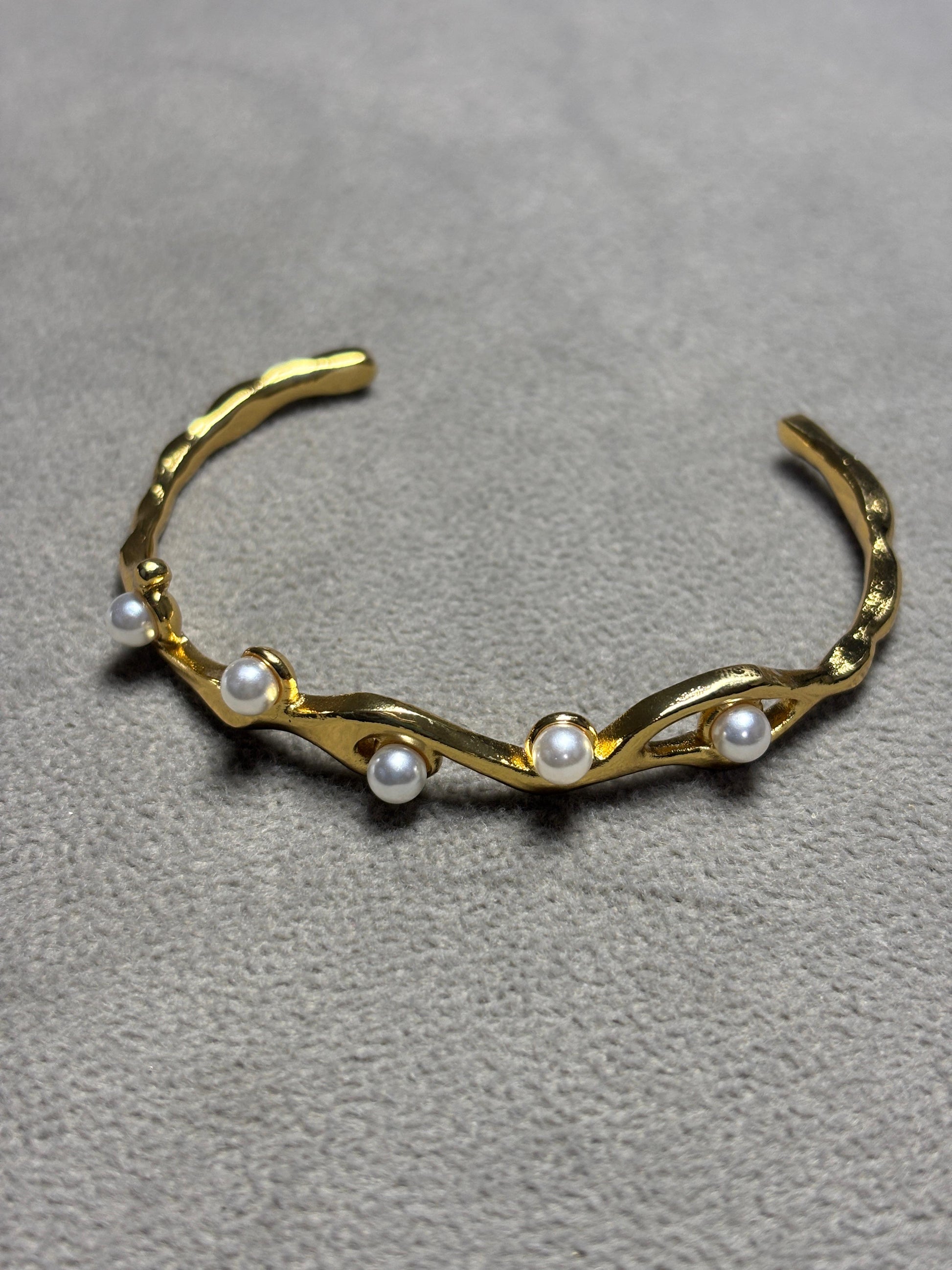 Golden Pearl Harmony Cuff Bracelet