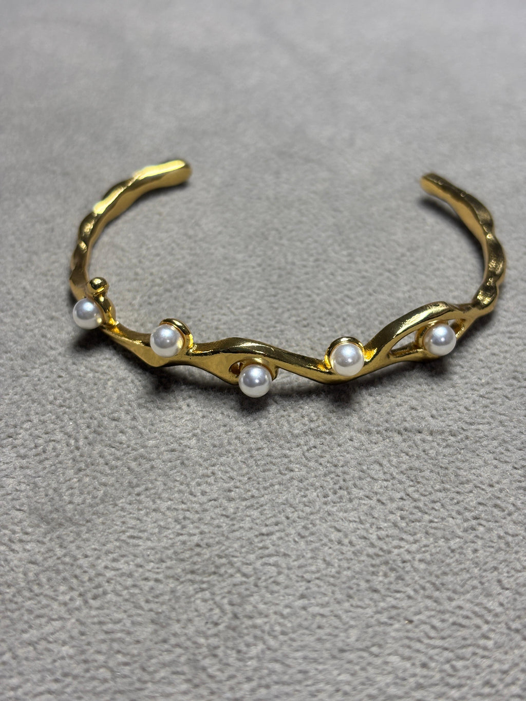 Golden Pearl Harmony Cuff Bracelet