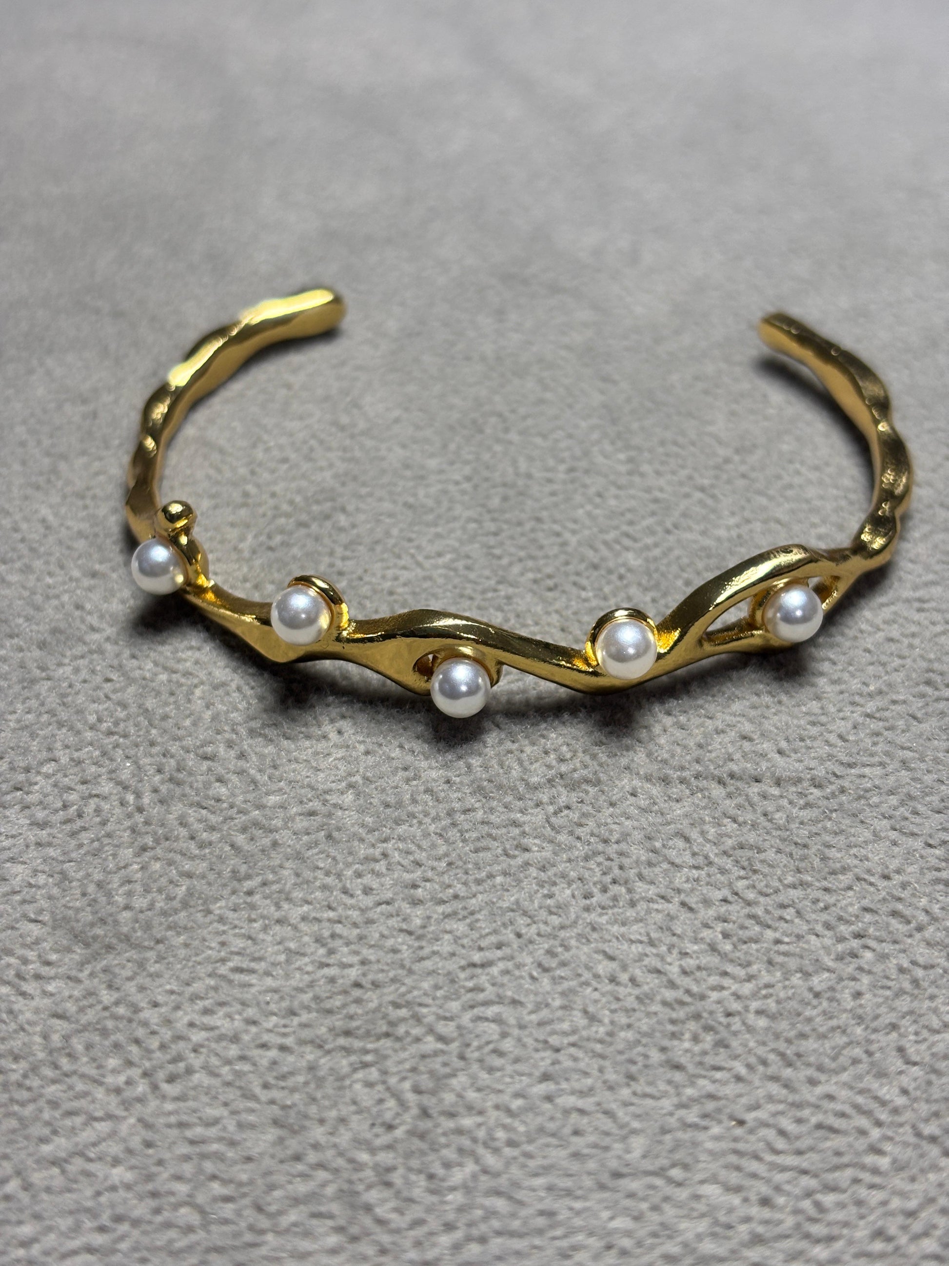 Golden Pearl Harmony Cuff Bracelet