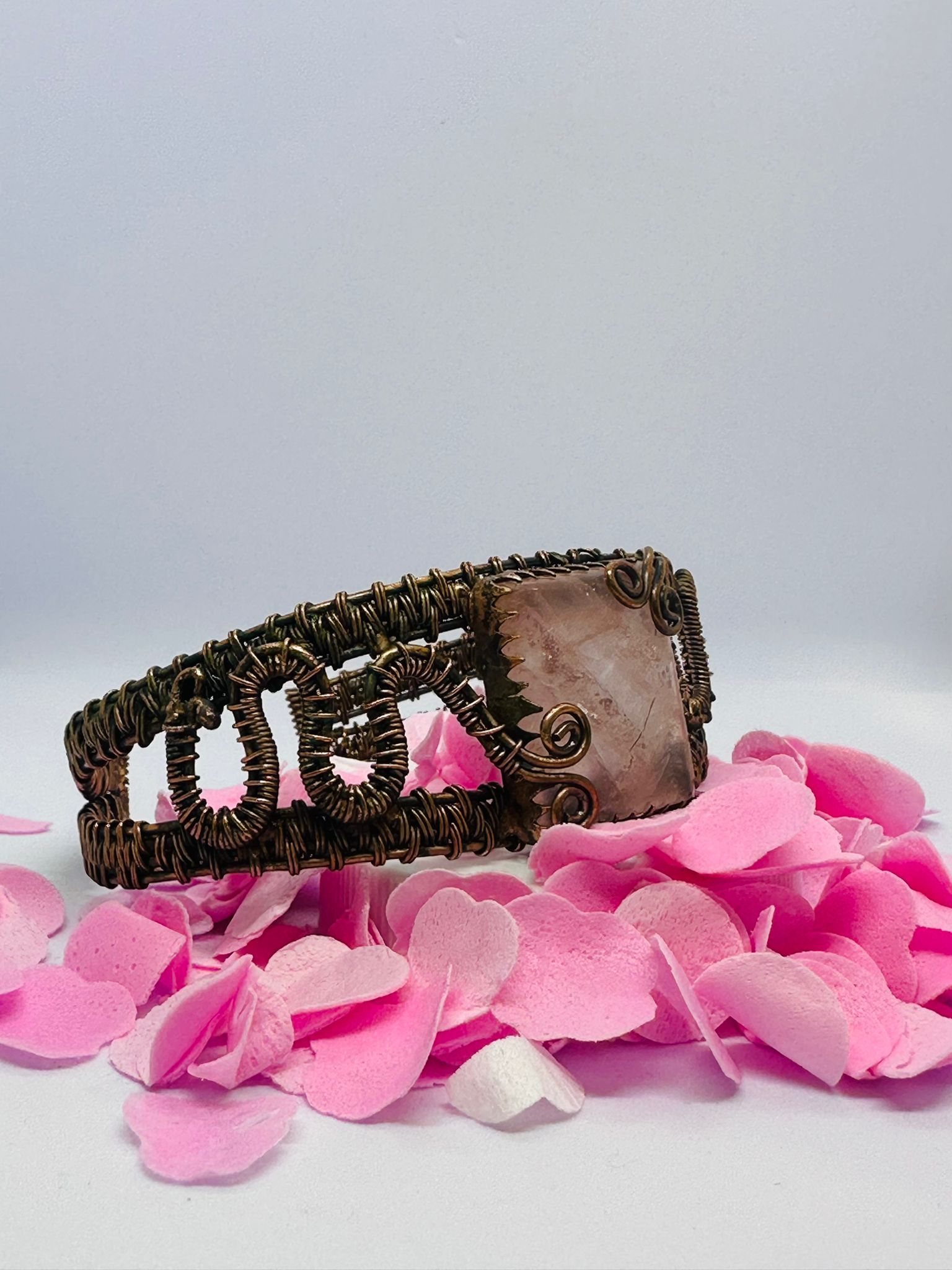 Pink Serenity: Rose Quartz Copper Bracelet