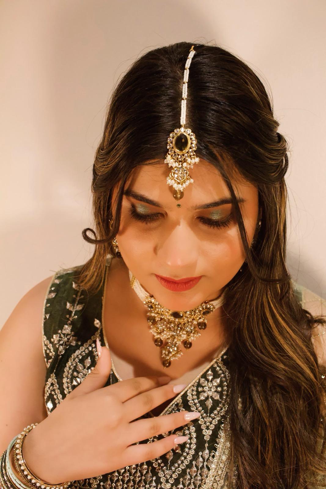 OLIVE Green Partywear Choker Necklace, Earrings & Tikka Set | Indian Jewelry | South Asian Jewelry | Olive Necklace Set | Olive Jewelry