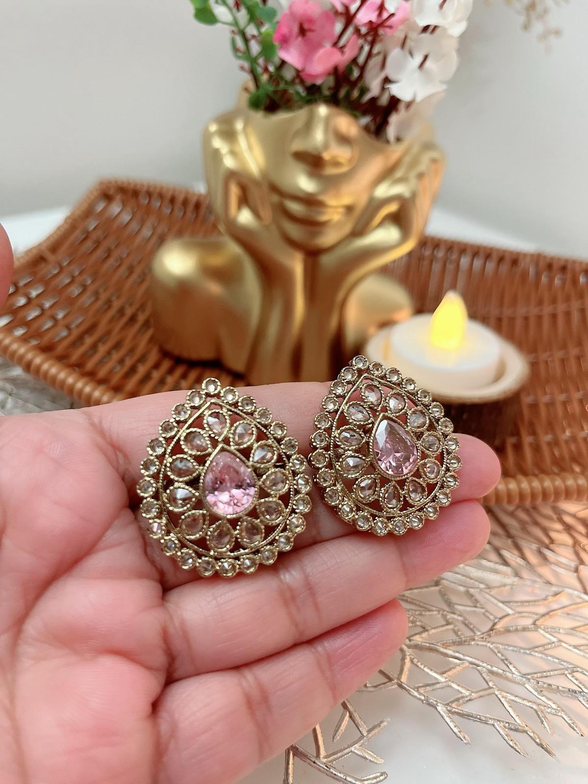 Traditional Kundan Stud Earrings | Teardrop Bridal Earrings | Ethnic Wedding Jewelry