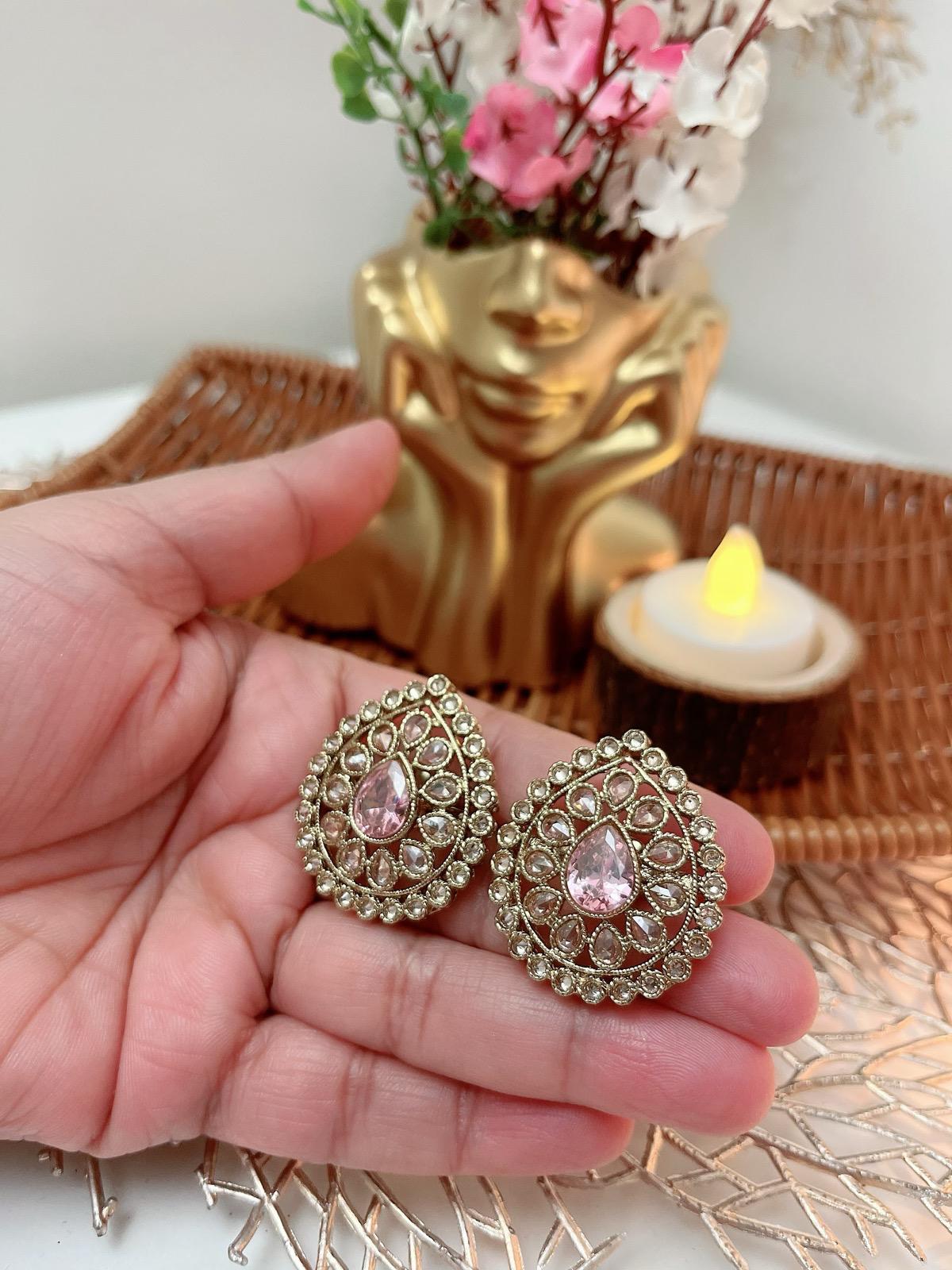 Traditional Kundan Stud Earrings | Teardrop Bridal Earrings | Ethnic Wedding Jewelry