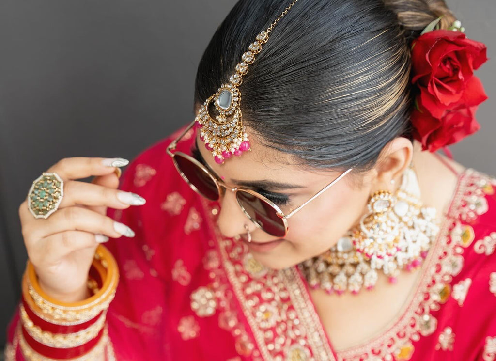 Bridal Red Necklace Set | Red Bridal Jewelry | Red Bridal Necklace Set | Bridal Necklace, Earrings & Tikka Set | Indian Bridal Jewelry | Red