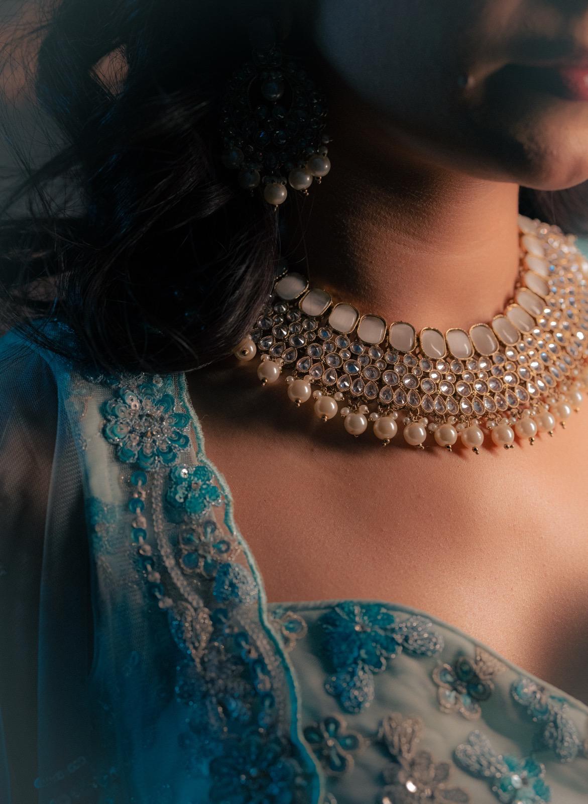 Silver Necklace, Earrings & Tikka Set | Indian Jewelry | South Asian Jewelry | Silver Bridal Set | Danglers | Partywear | Grey Necklace