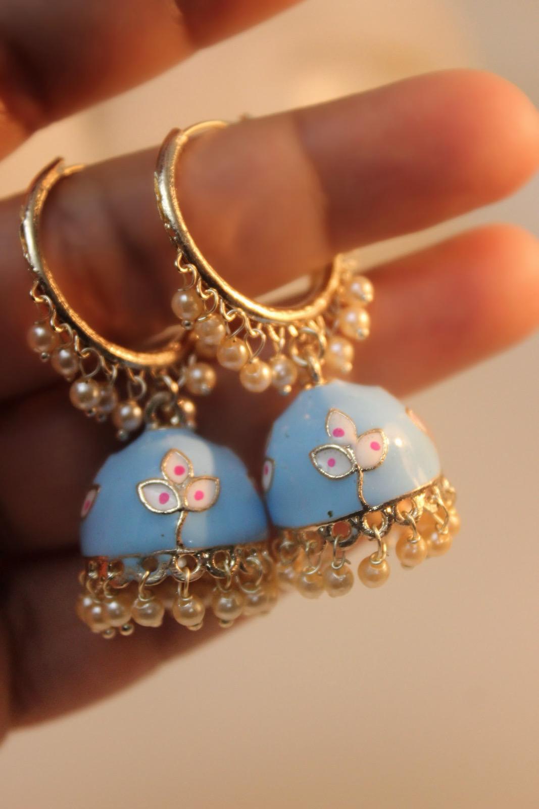 Sky Blue Jhumka | Light Blue Jhumka Earrings | Earrings | Jhumki | Cute Jhumka | Blue Jhumka | Gold Jhumka | Tiny Jhumka | Colorful Jhumka