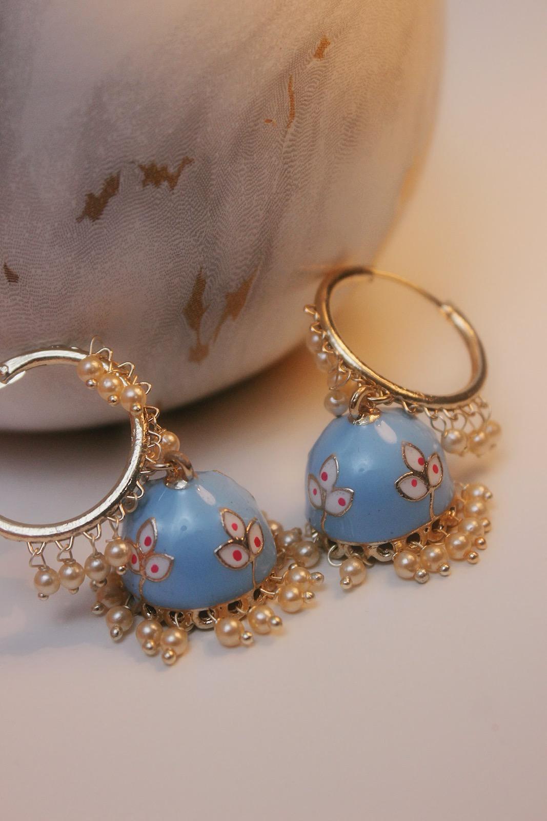 Sky Blue Jhumka | Light Blue Jhumka Earrings | Earrings | Jhumki | Cute Jhumka | Blue Jhumka | Gold Jhumka | Tiny Jhumka | Colorful Jhumka