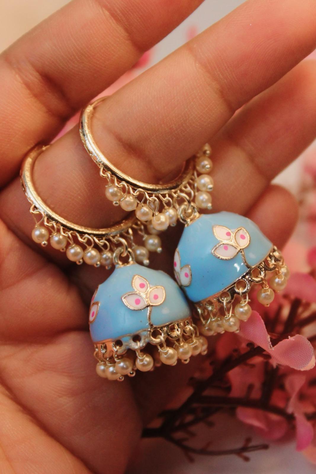 Sky Blue Jhumka | Light Blue Jhumka Earrings | Earrings | Jhumki | Cute Jhumka | Blue Jhumka | Gold Jhumka | Tiny Jhumka | Colorful Jhumka