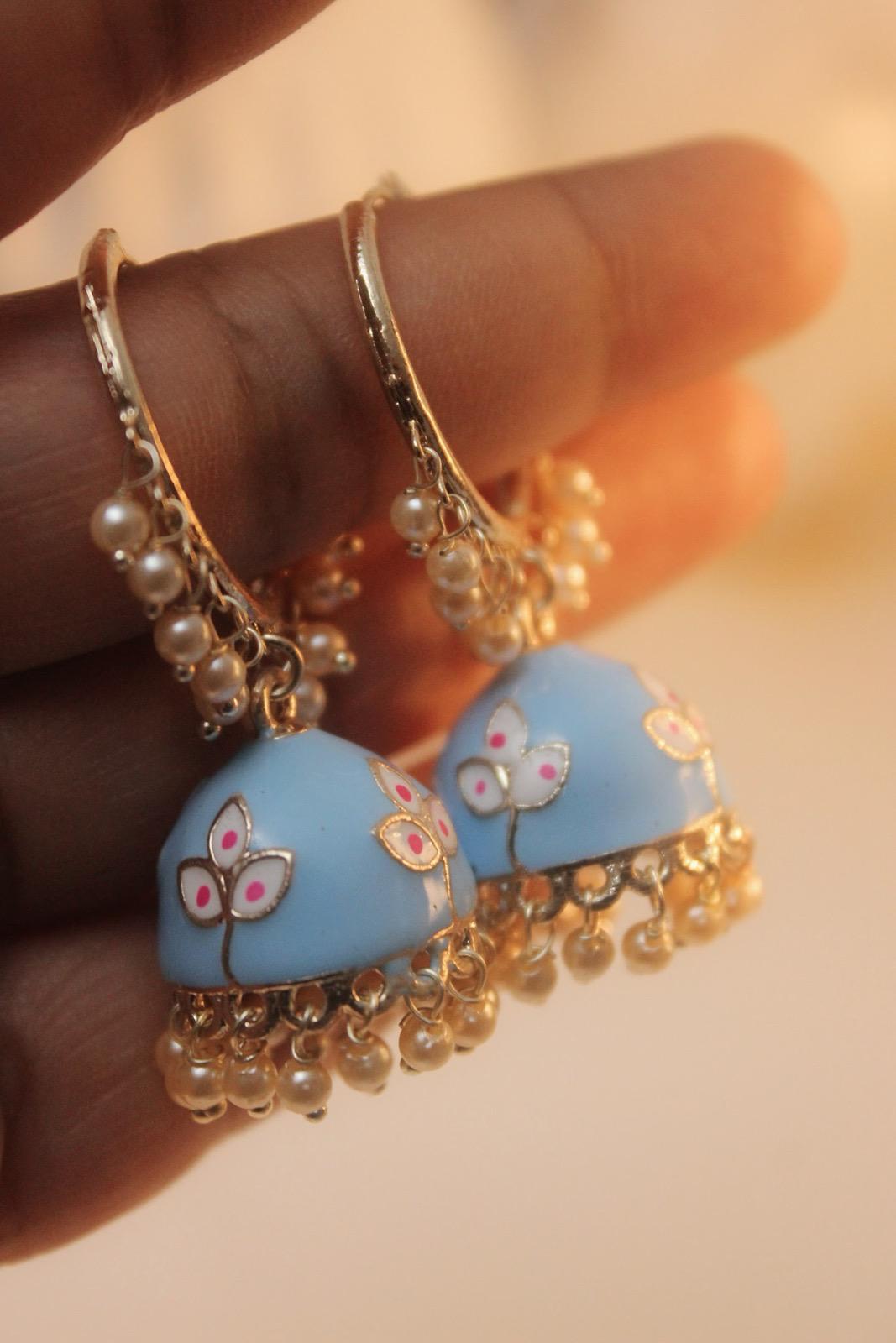 Sky Blue Jhumka | Light Blue Jhumka Earrings | Earrings | Jhumki | Cute Jhumka | Blue Jhumka | Gold Jhumka | Tiny Jhumka | Colorful Jhumka